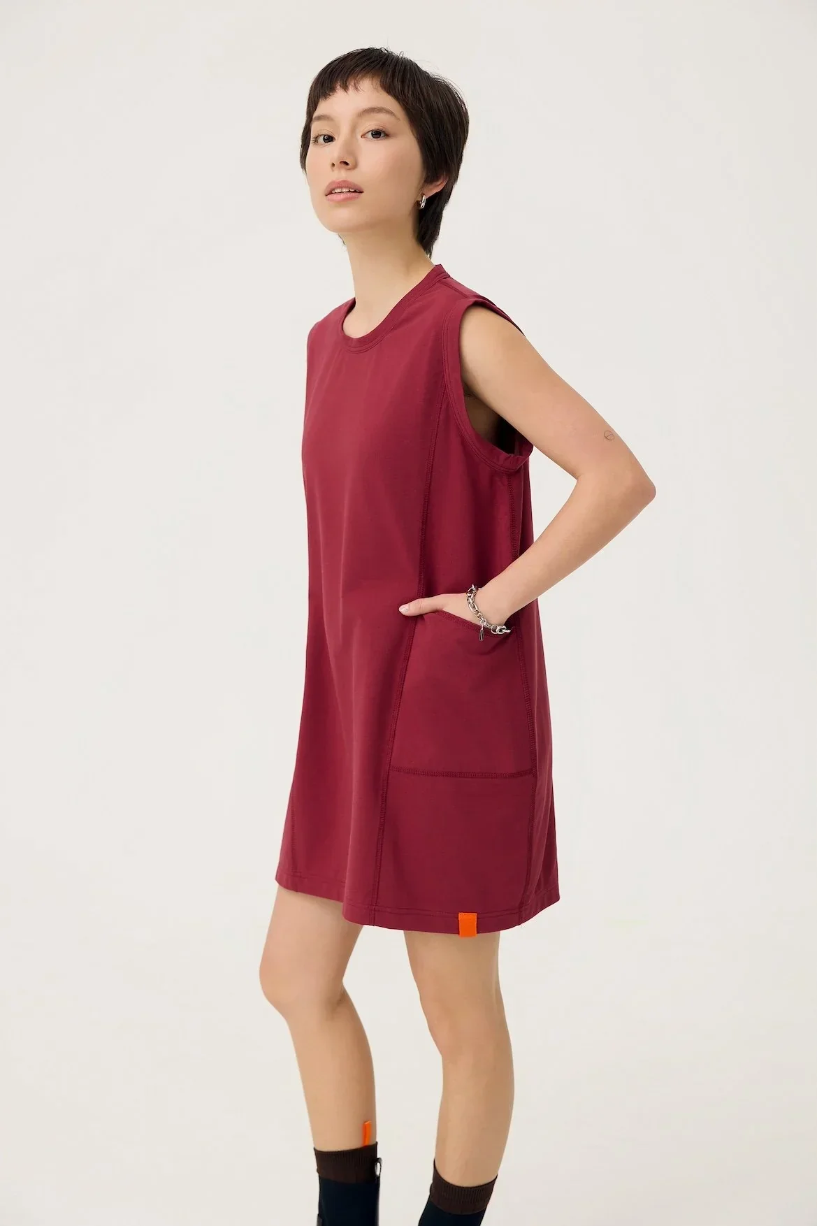 3EIGHTH | Cocoon Jersey Reversible Dress in Burgundy & Sappanwood - Image 6