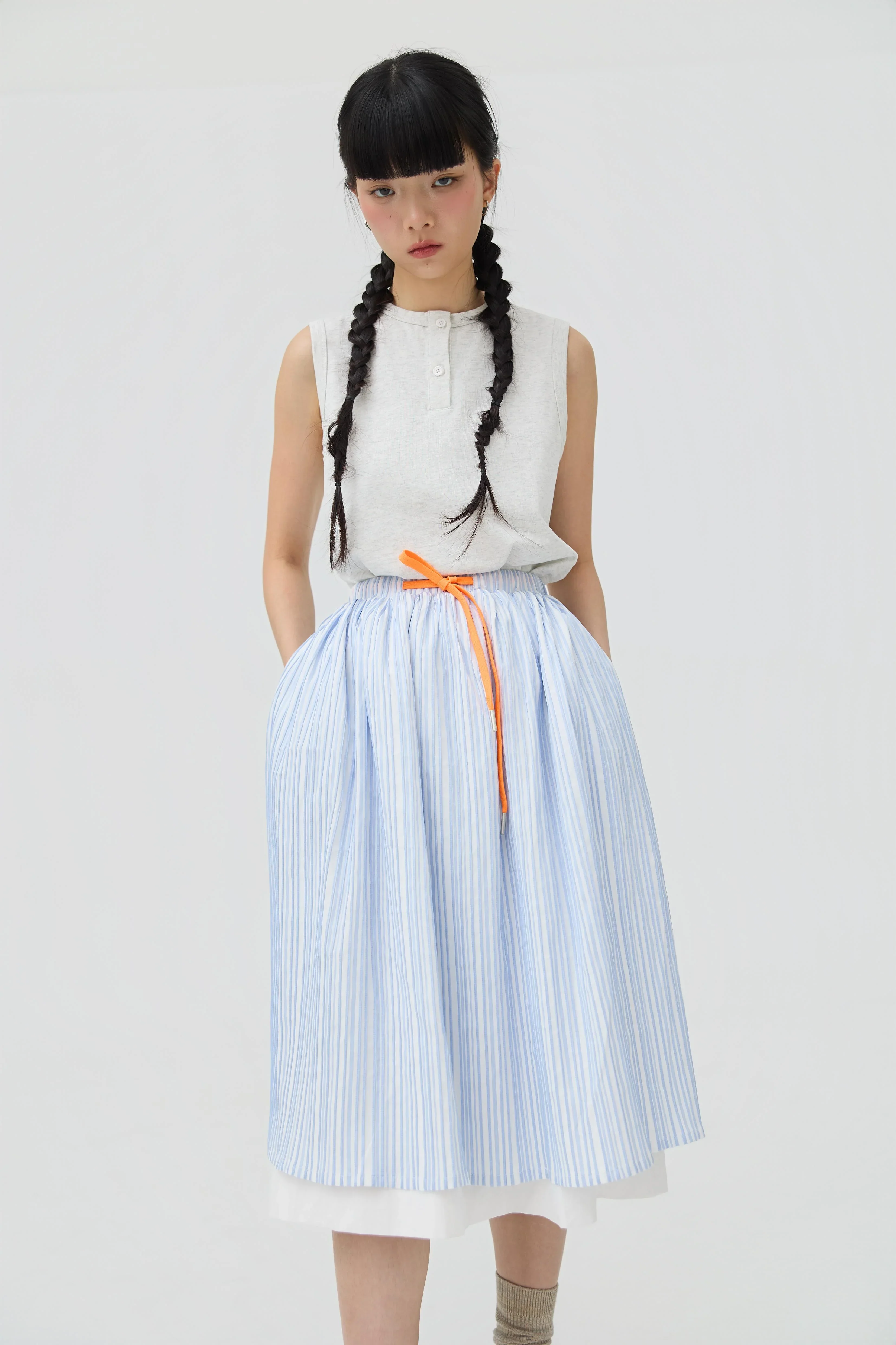 3EIGHTH | Futae Skirt In Blue Seersucker