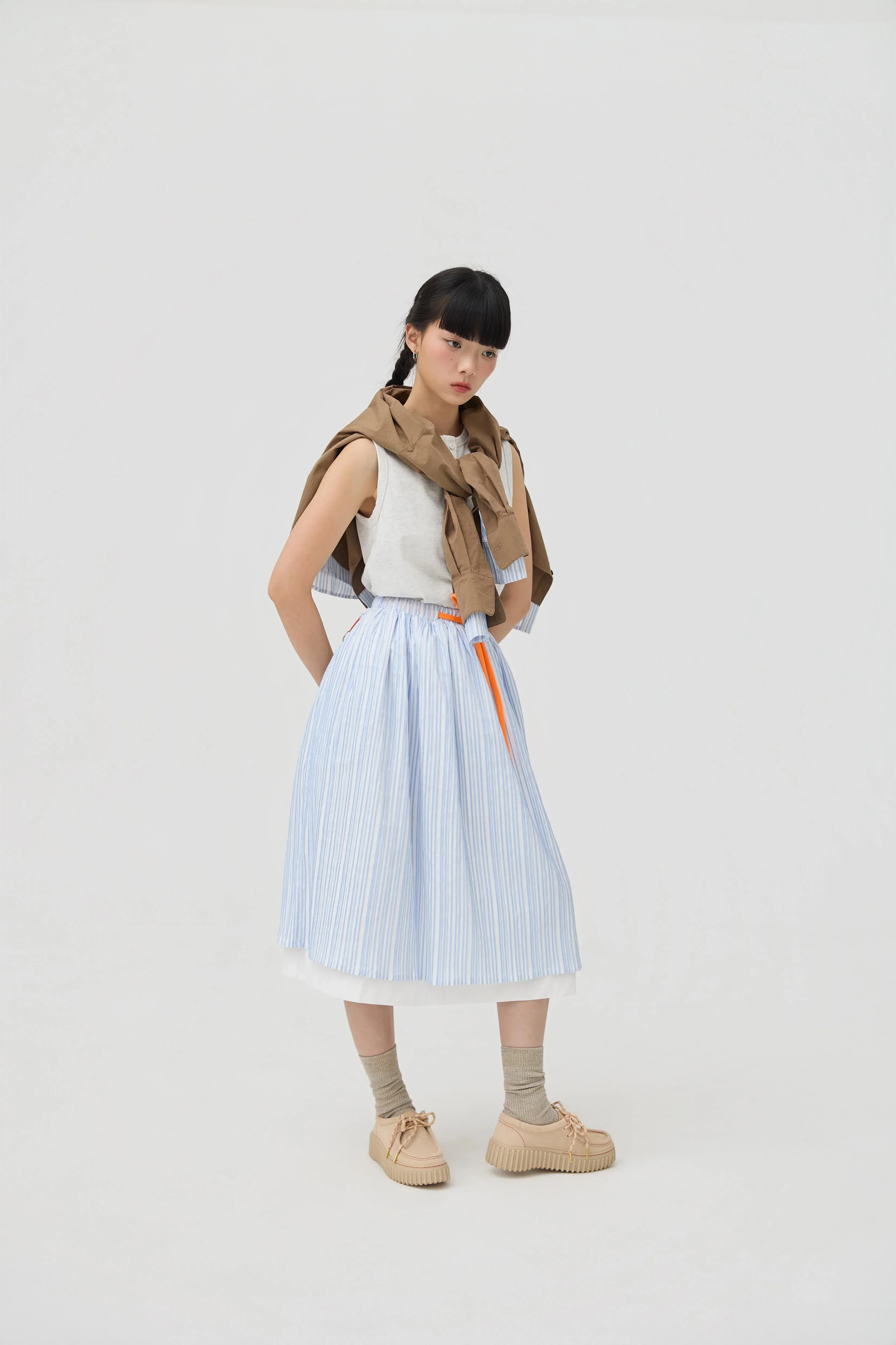 3EIGHTH | Futae Skirt In Blue Seersucker - Image 5