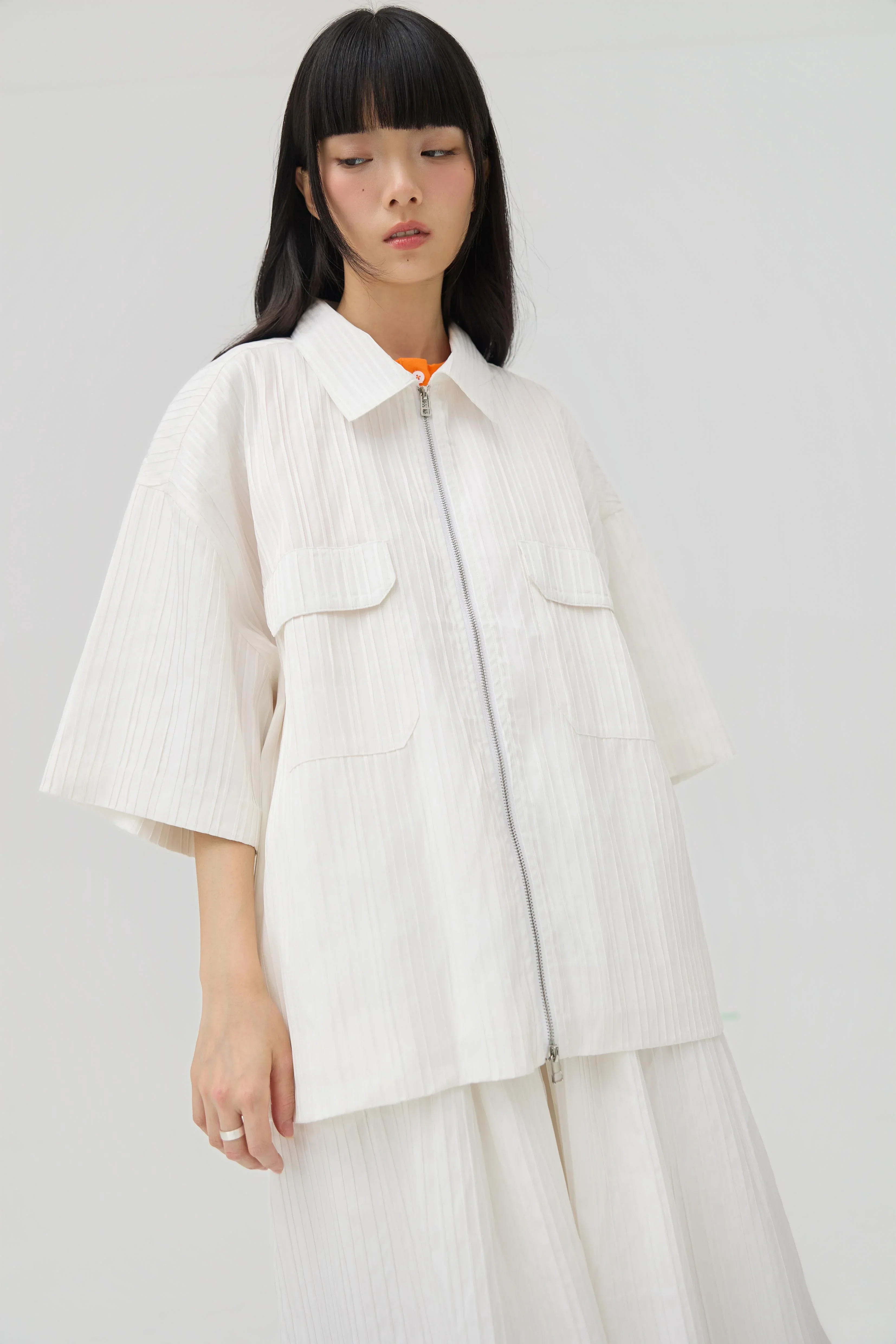 3EIGHTH | Fuwa Jacket In White Seersucker - Image 4