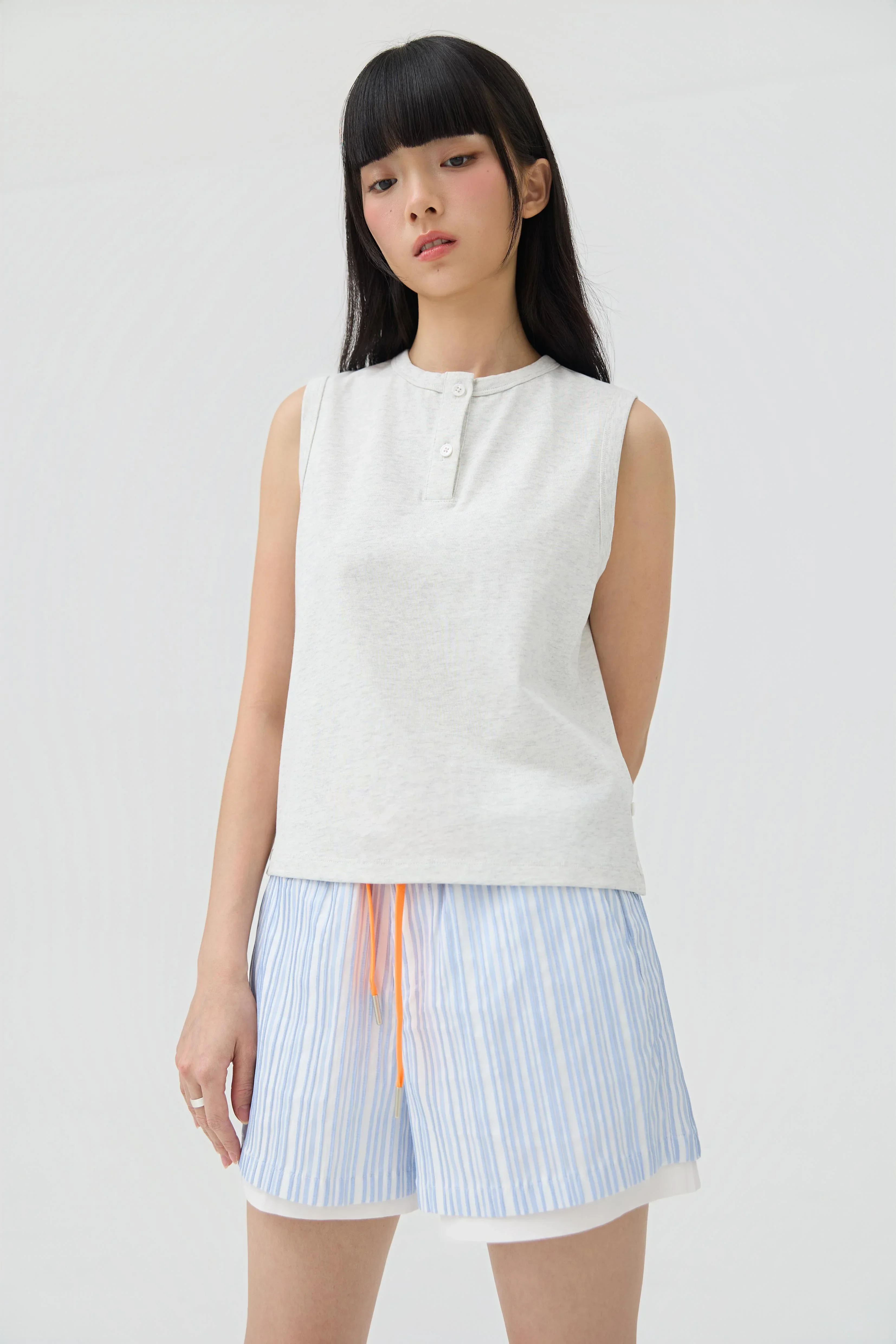 3EIGHTH | Musubi Henley Tank In Grey Marl - Image 4