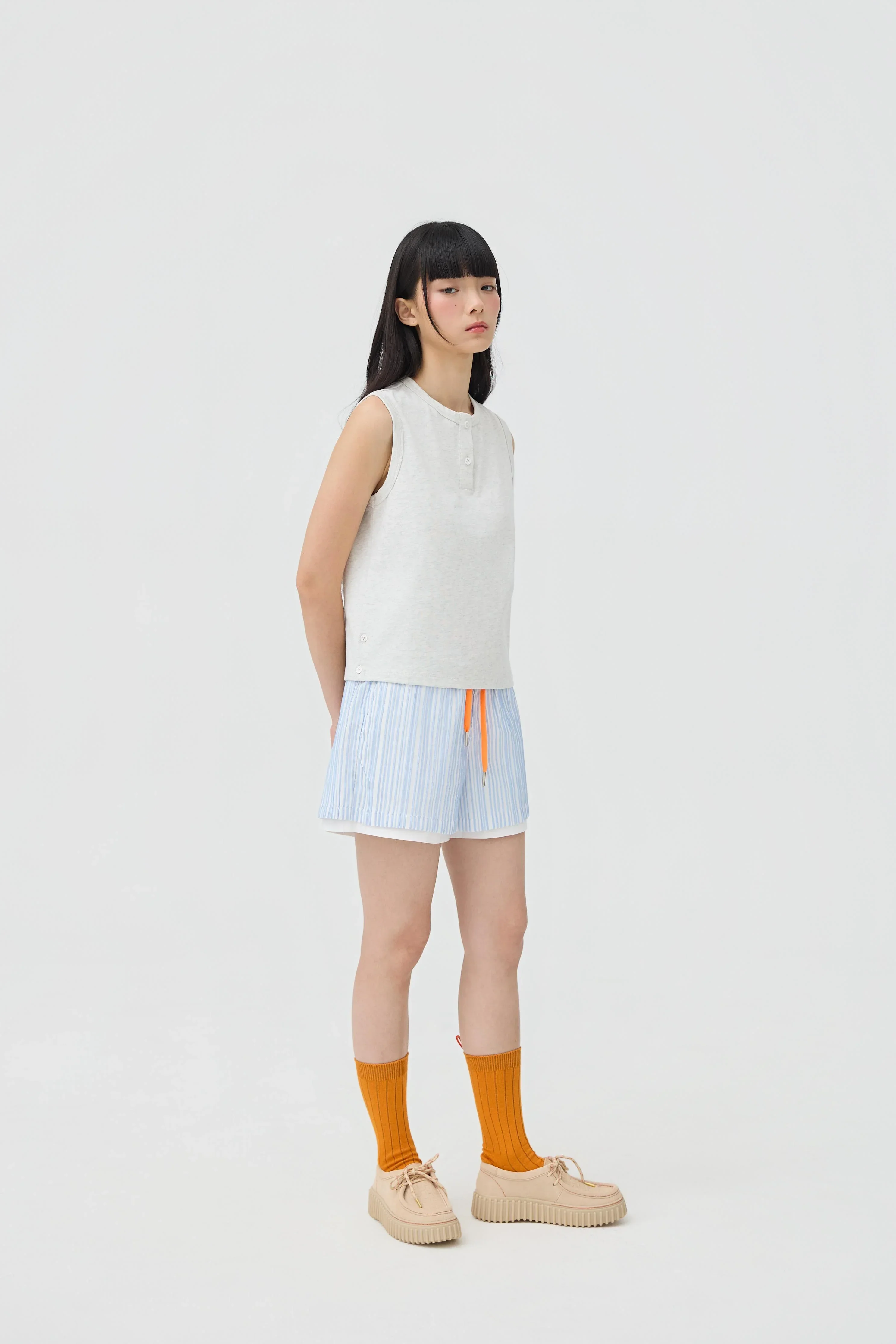 3EIGHTH | Musubi Henley Tank In Grey Marl - Image 5