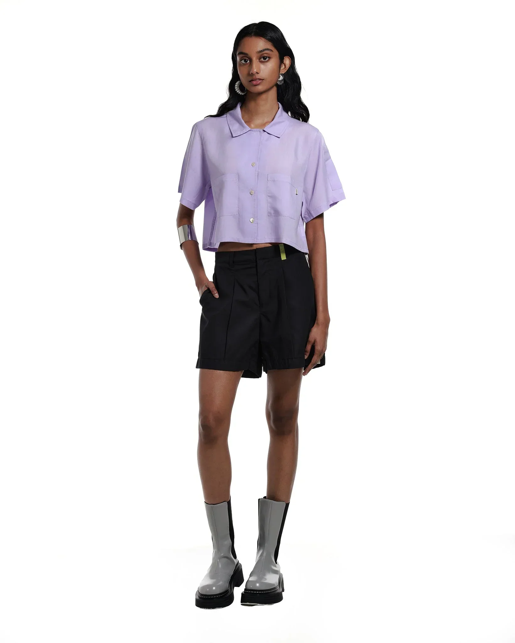 ROCK DAISY | Alex Boxy Cropped TENCEL™ Short-Sleeved Shirt Lavender