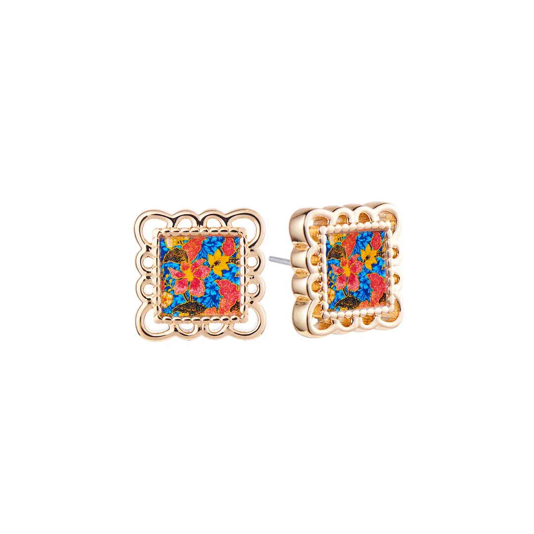 RARE BIRD COLLECTION | Batik Floral Stud - Blue