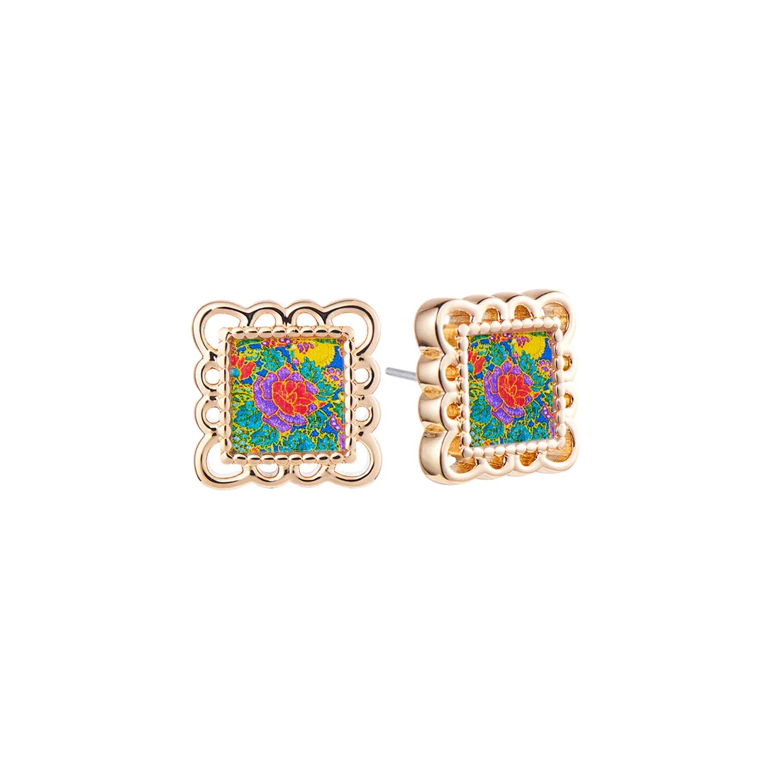 RARE BIRD COLLECTION | Batik Floral Stud - Green