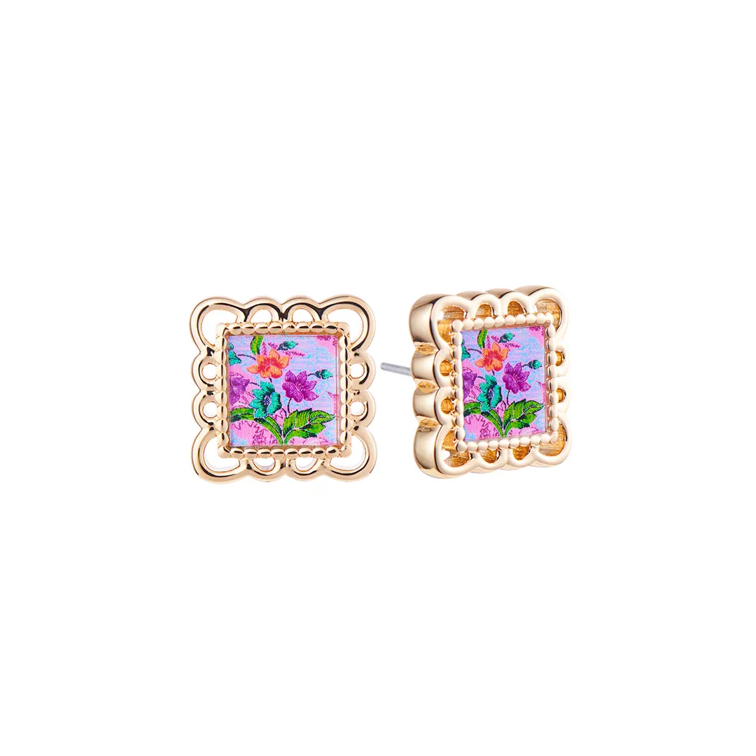 RARE BIRD COLLECTION | Batik Floral Stud - Purple
