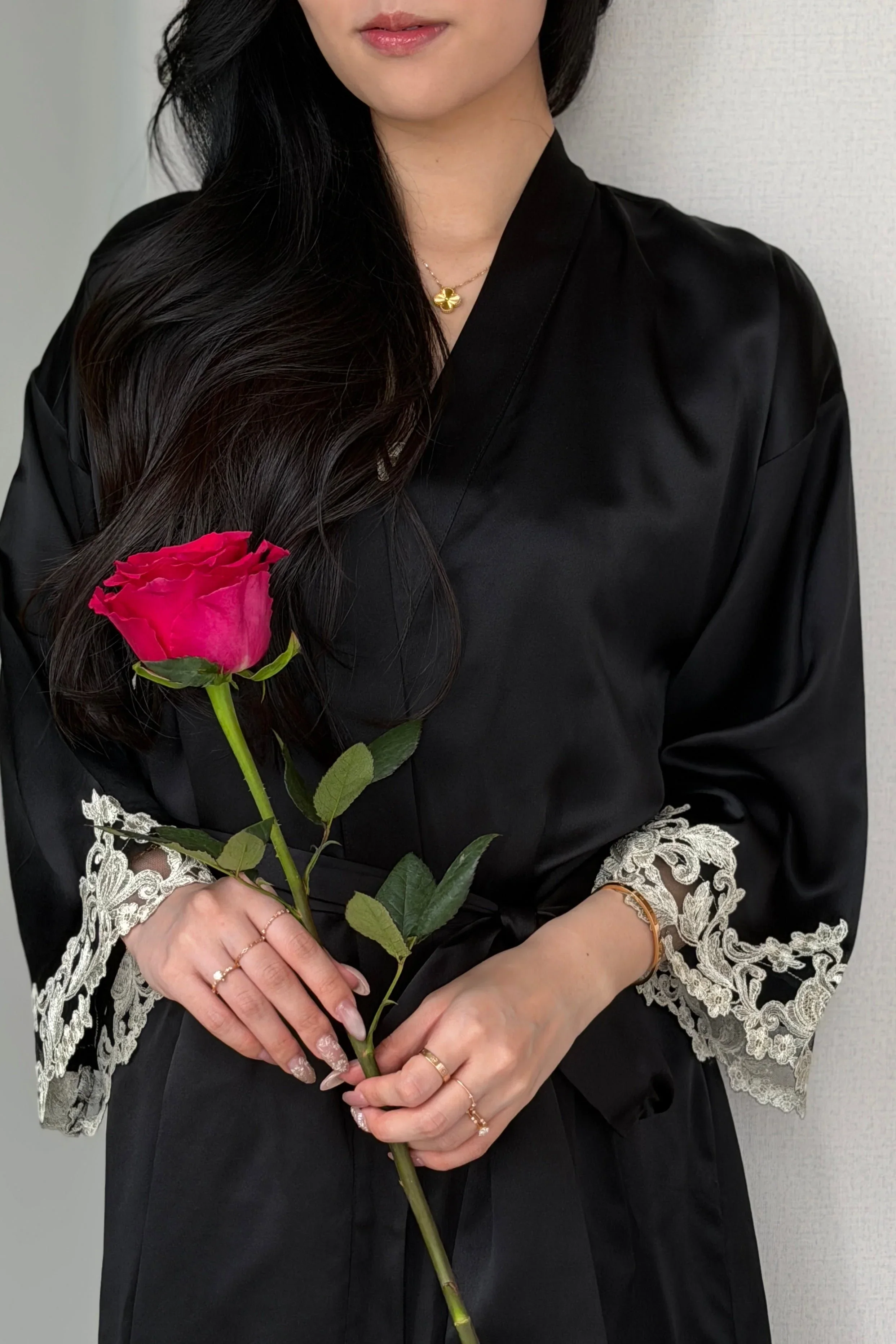 BELLS & BIRDS | Florentine Mulberry Silk Robe (Black) - Image 3