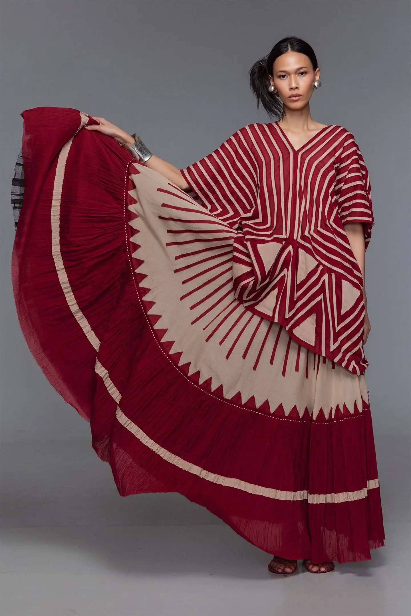 BIASA | MAKOTA | Crinkled Hem Vertical Appliqué Maxi Skirt