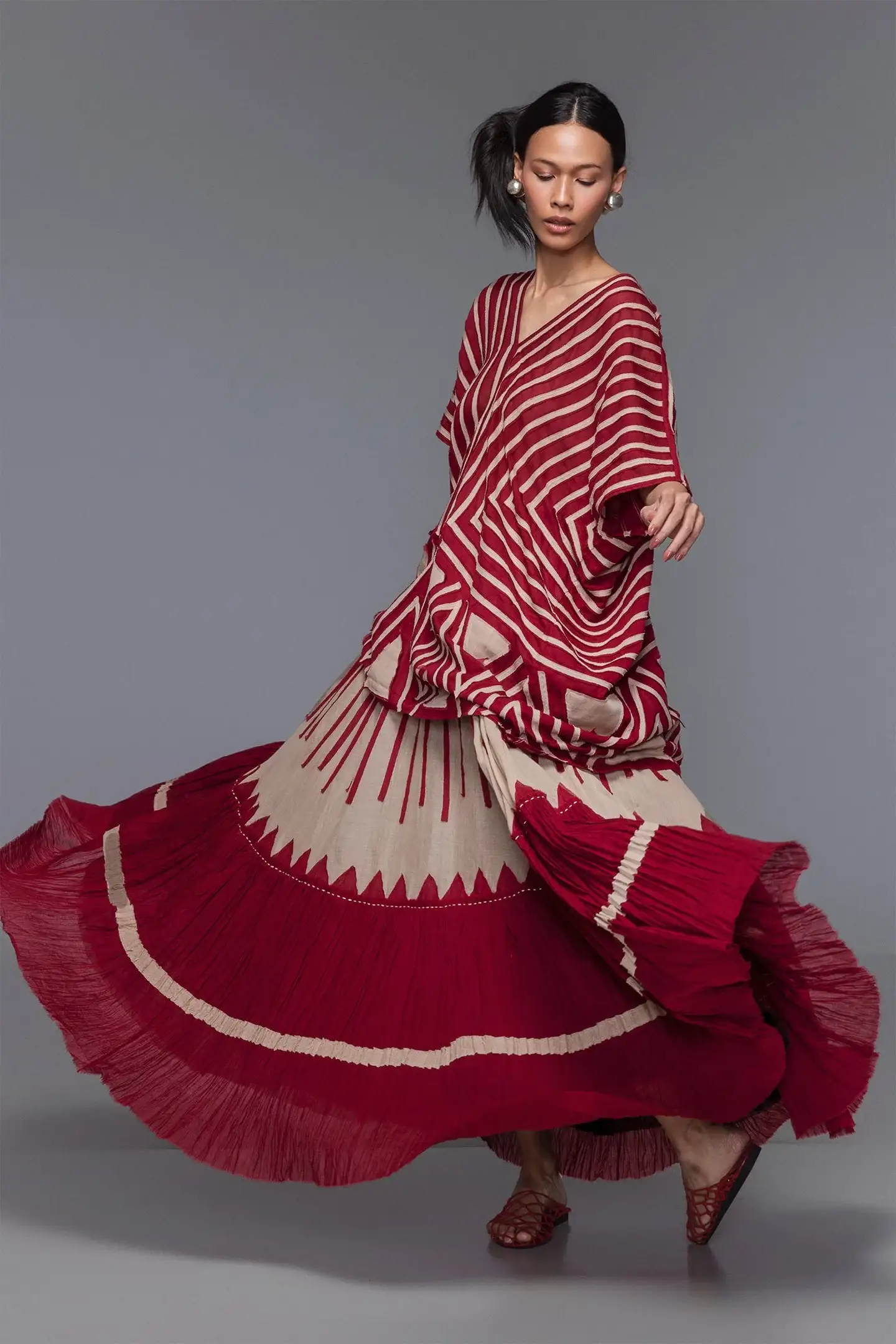 BIASA | MAKOTA | Crinkled Hem Vertical Appliqué Maxi Skirt - Image 2
