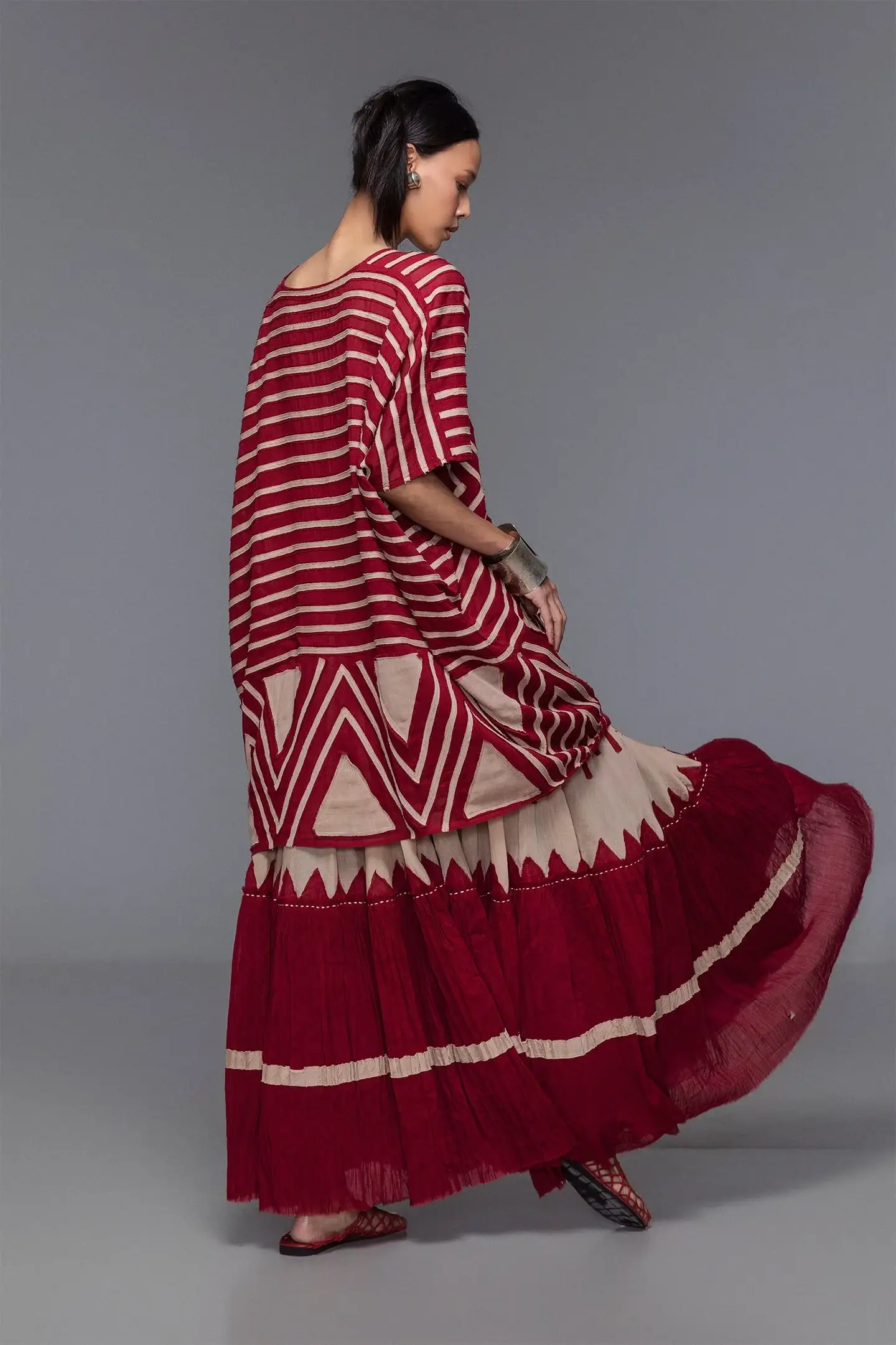 BIASA | MAKOTA | Crinkled Hem Vertical Appliqué Maxi Skirt - Image 3