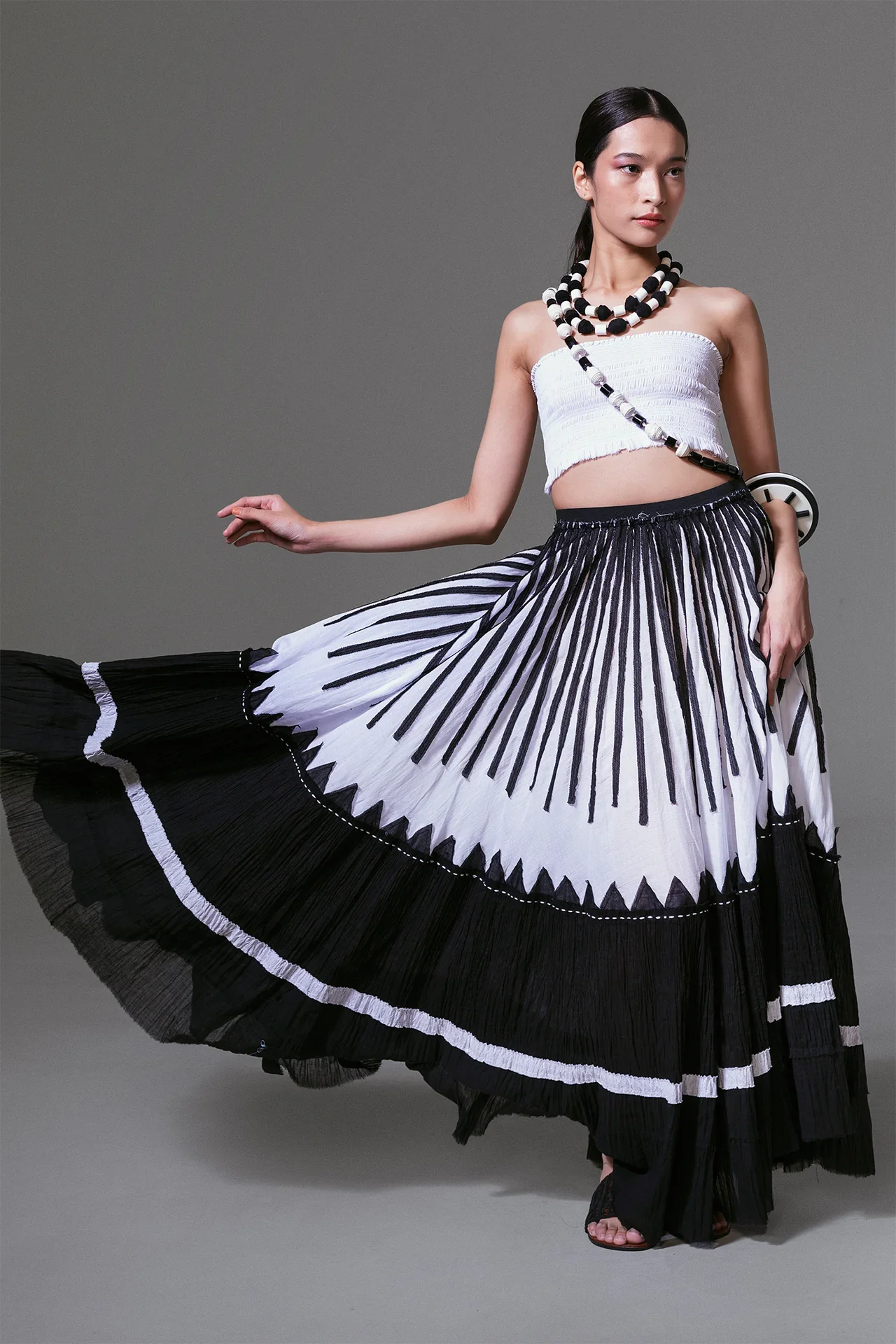 BIASA | MAKOTA | Crinkled Hem Vertical Appliqué Maxi Skirt - Image 4