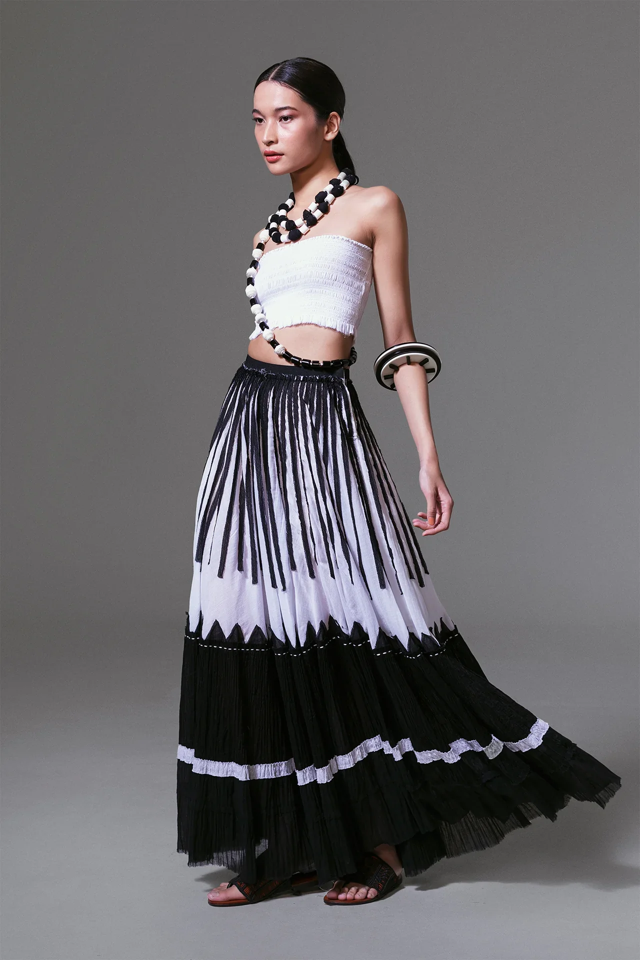 BIASA | MAKOTA | Crinkled Hem Vertical Appliqué Maxi Skirt - Image 5