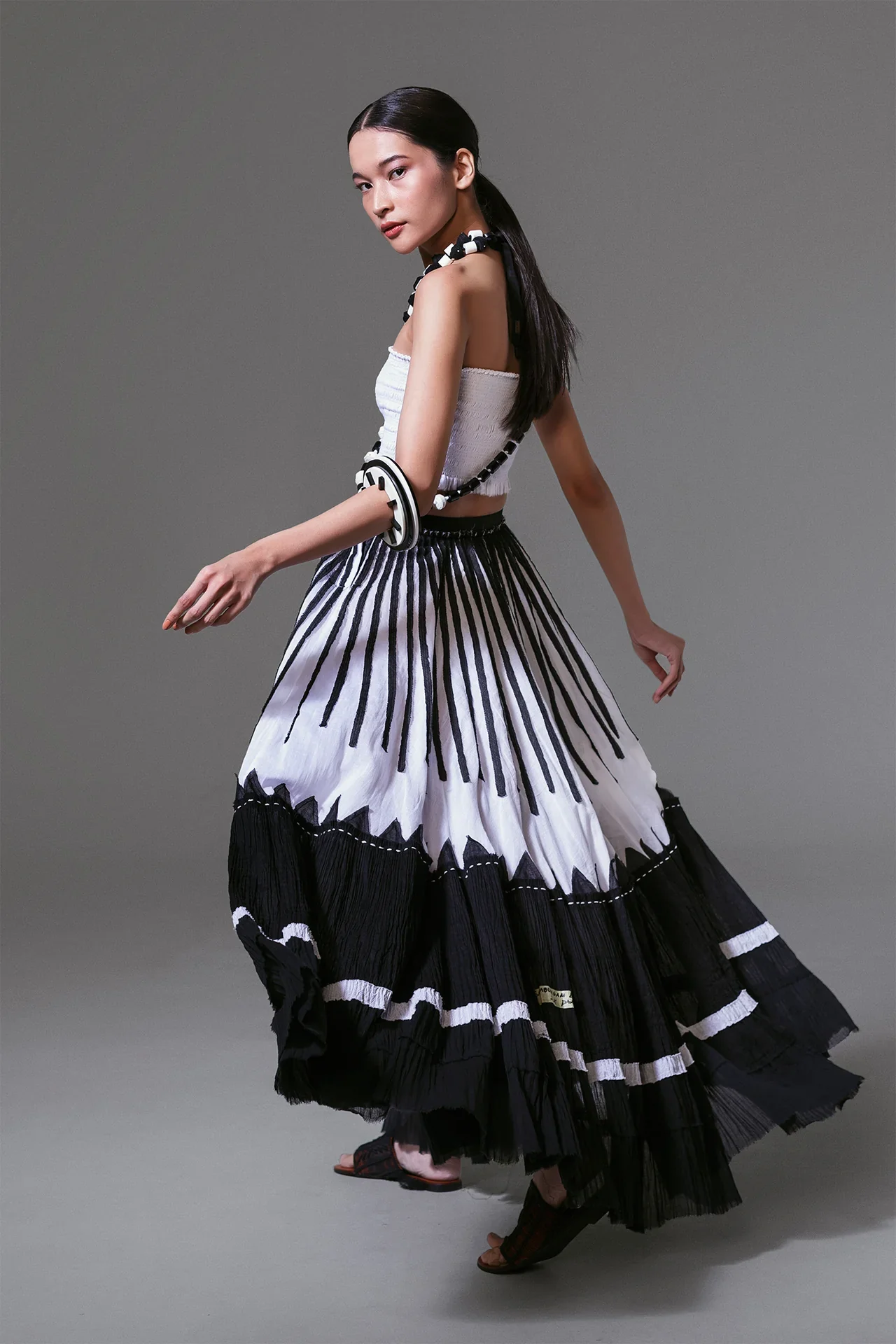BIASA | MAKOTA | Crinkled Hem Vertical Appliqué Maxi Skirt - Image 6