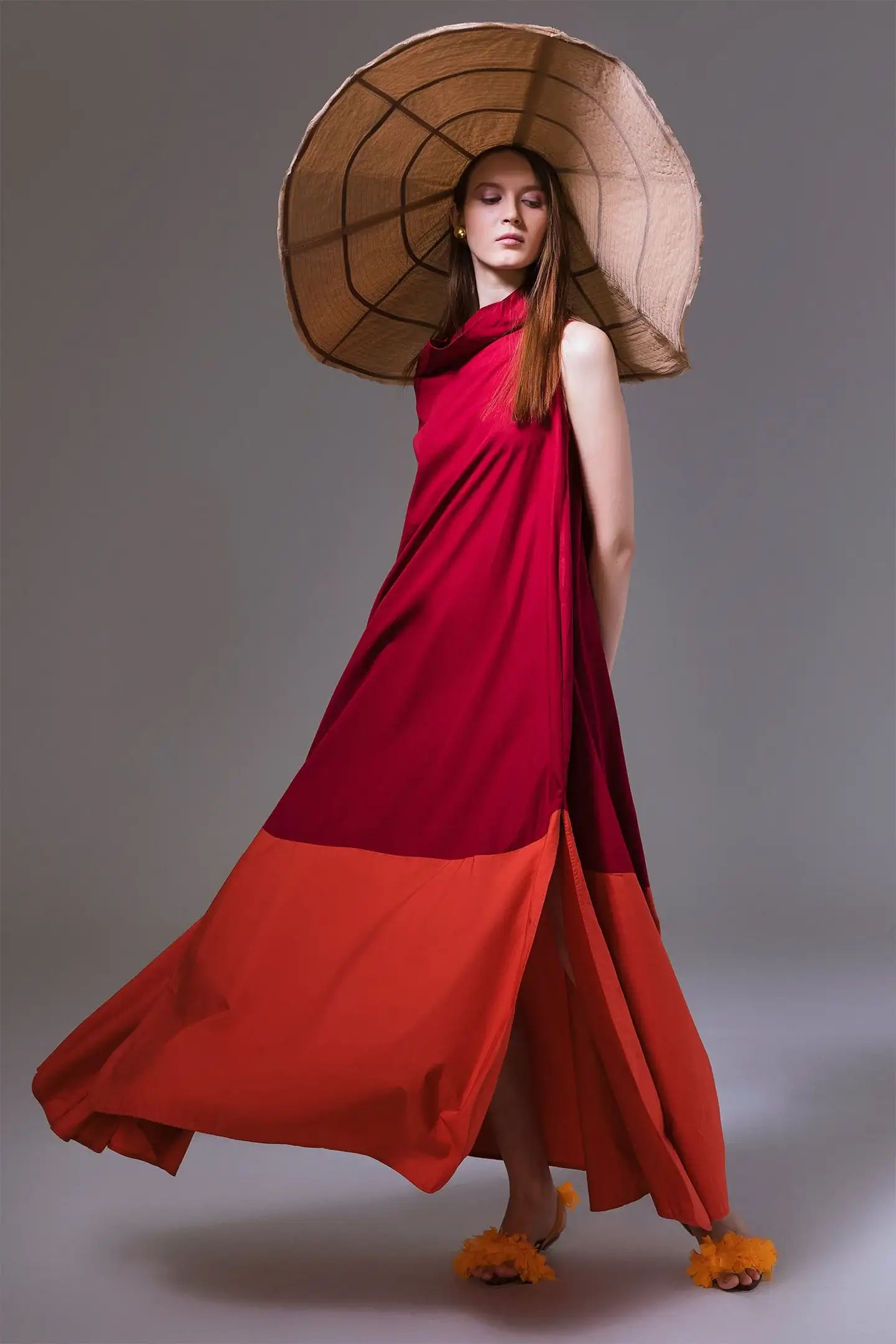 BIASA | MYLOKA |  Contrast Hem High Cowl Neck Long Dress