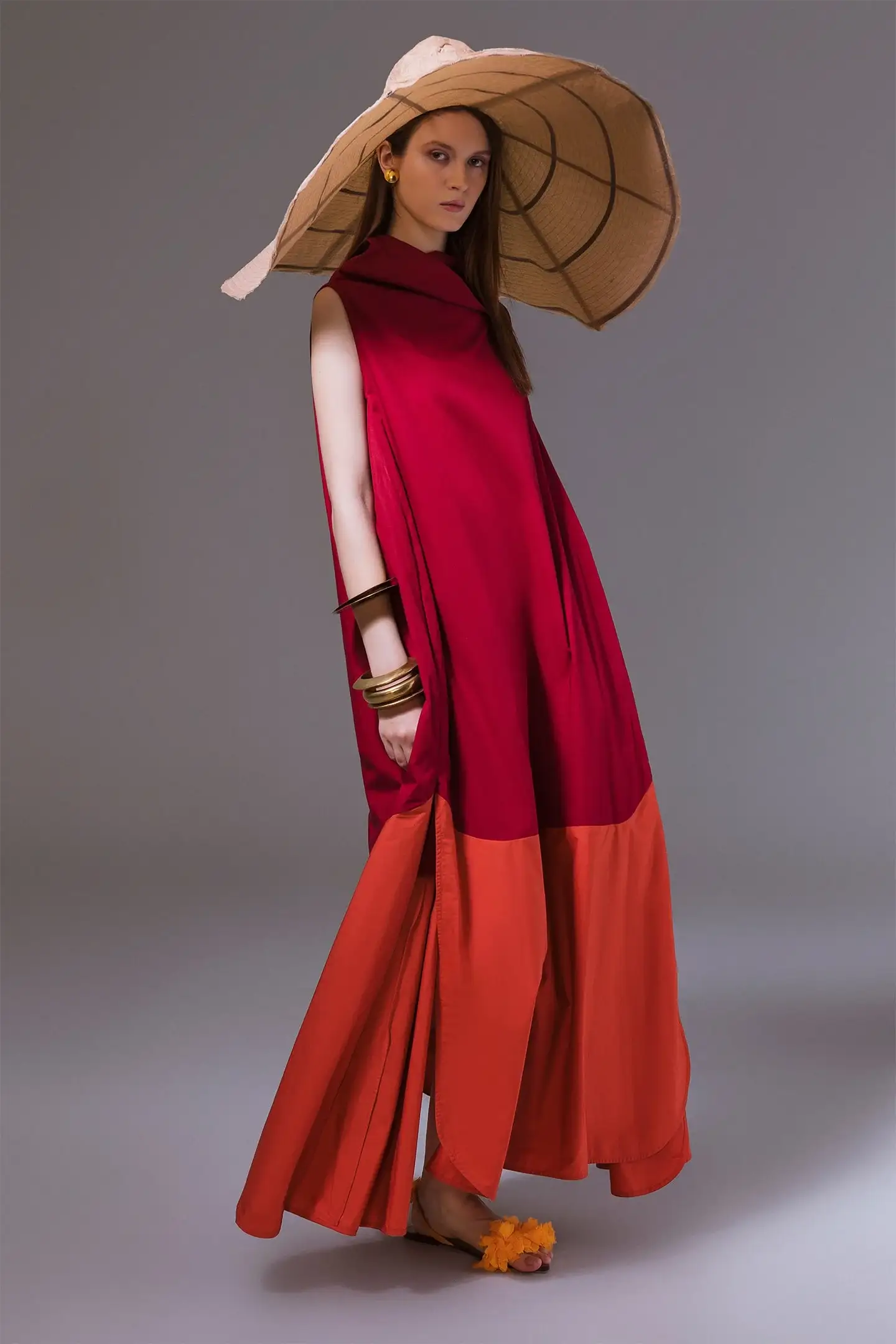 BIASA | MYLOKA |  Contrast Hem High Cowl Neck Long Dress - Image 2