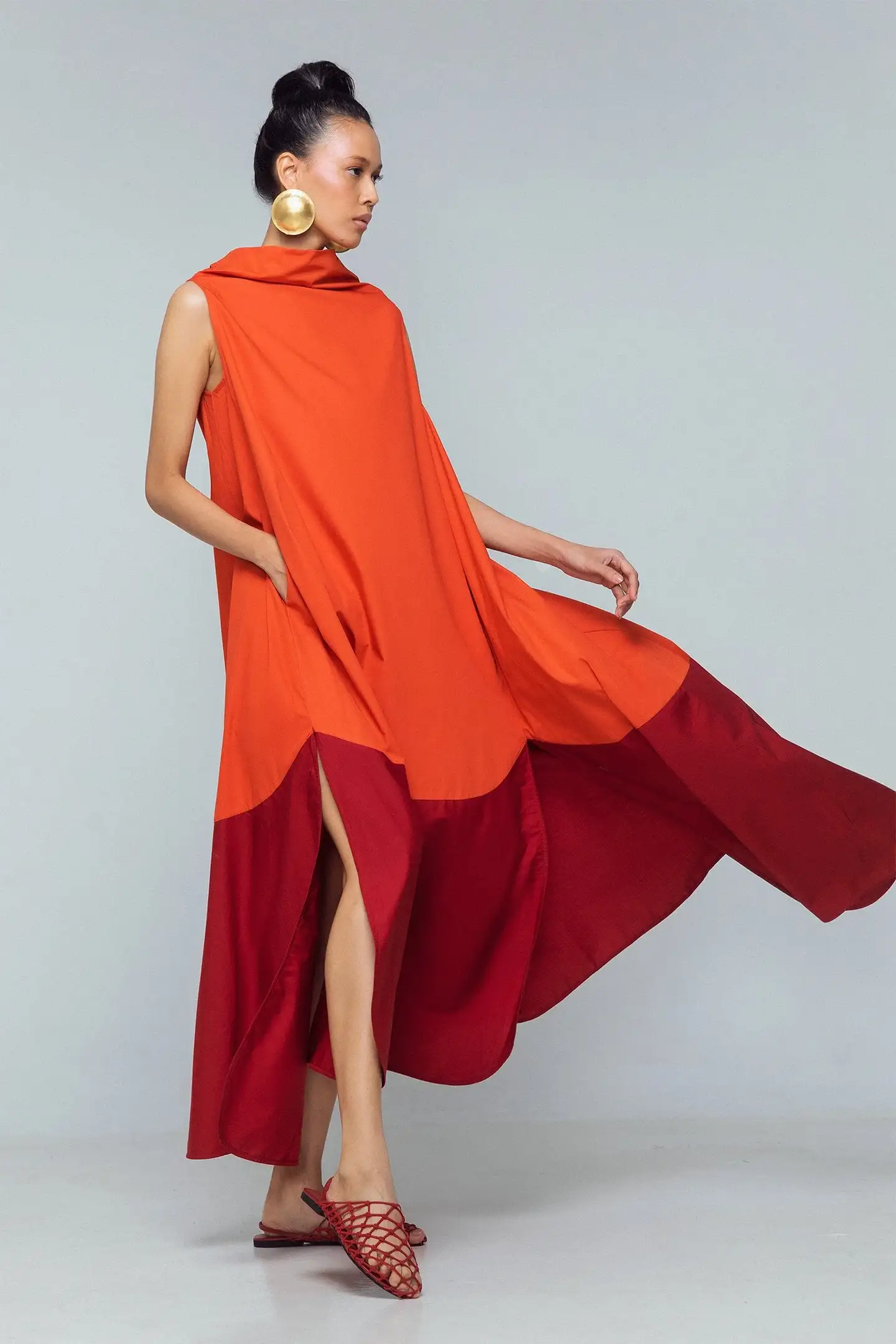 BIASA | MYLOKA |  Contrast Hem High Cowl Neck Long Dress - Image 4