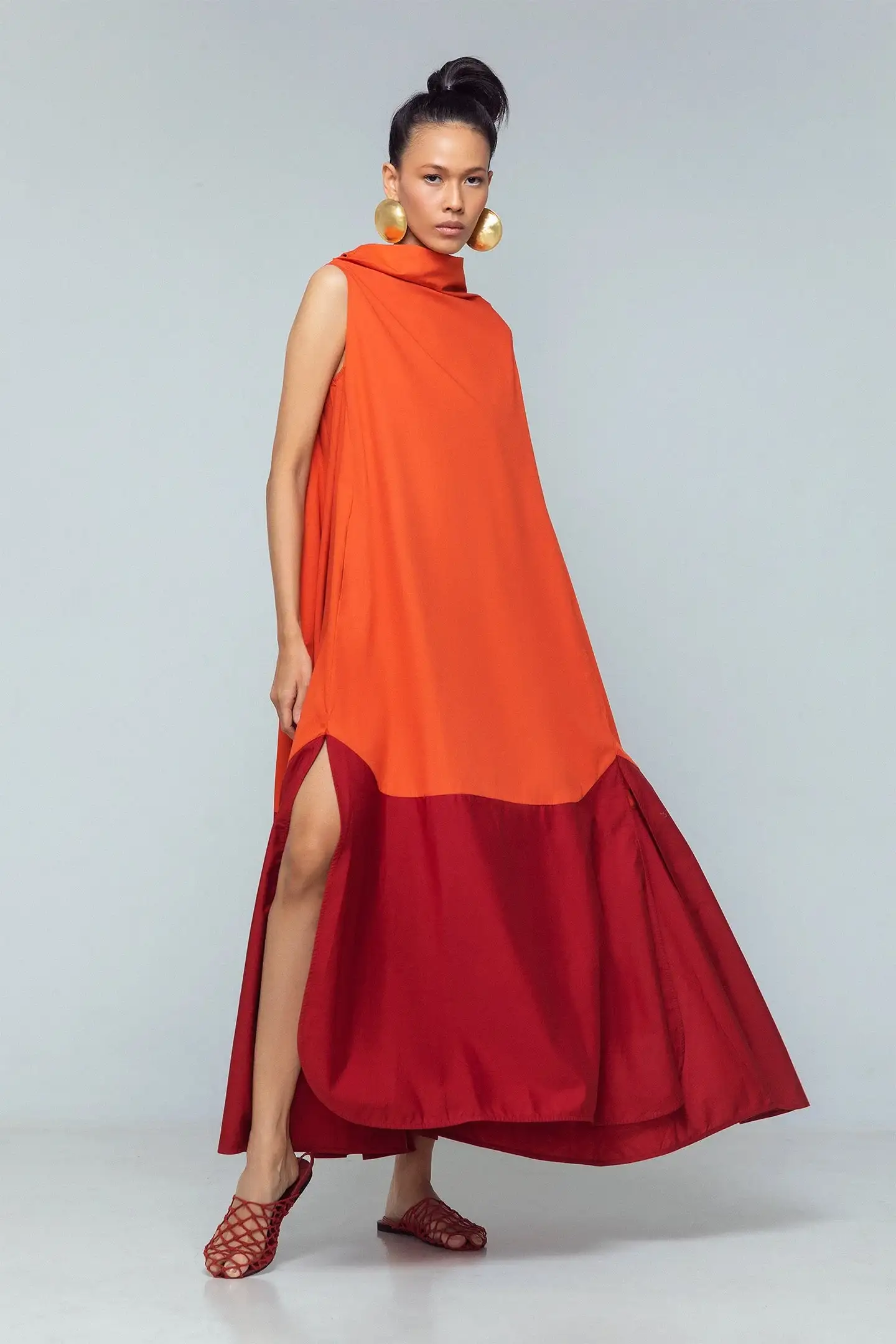 BIASA | MYLOKA |  Contrast Hem High Cowl Neck Long Dress - Image 5
