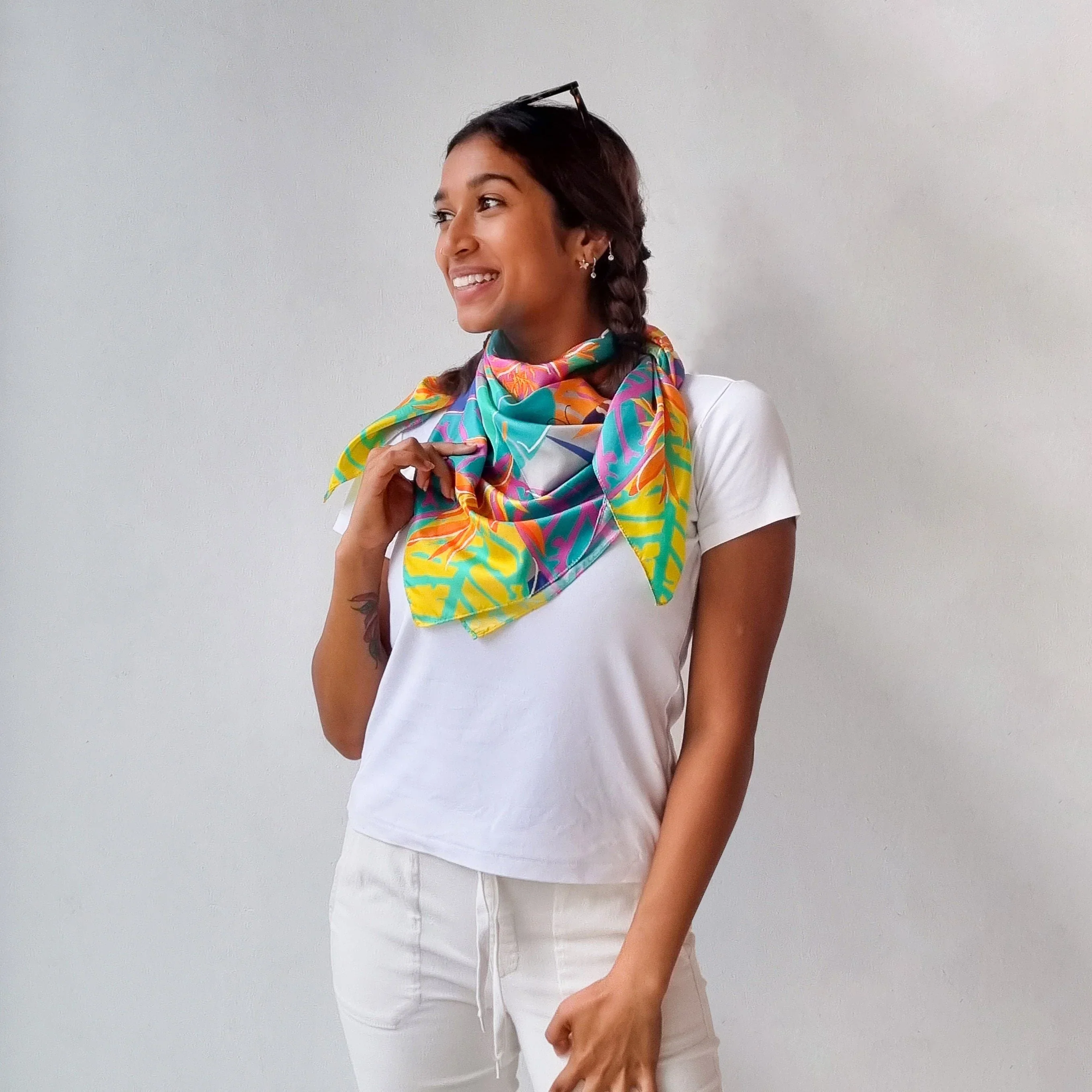 BINARY STYLE | Blooms and Butterflies of Singapore Silk Square Scarf 87x87cm - Image 2