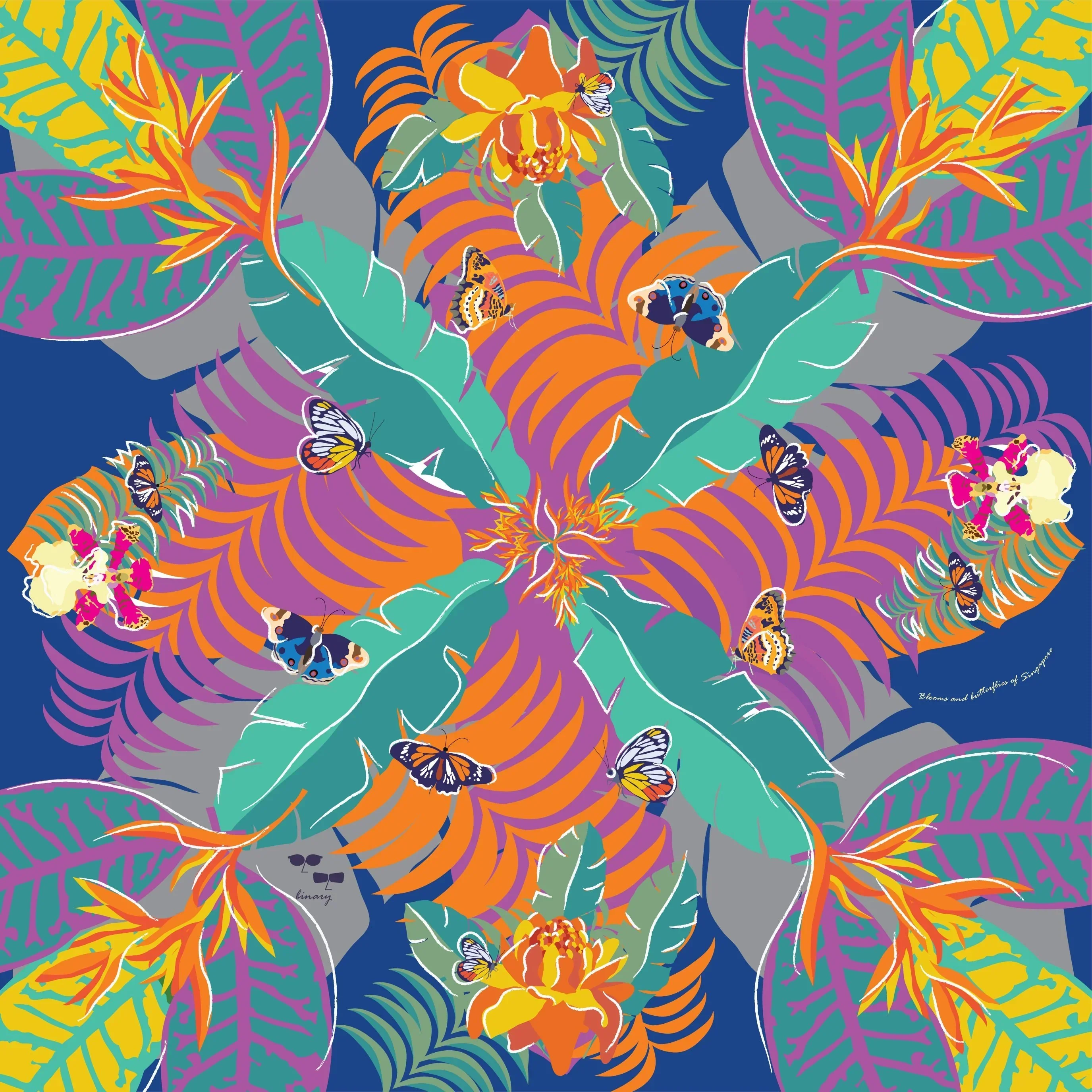 BINARY STYLE | Blooms and Butterflies of Singapore Silk Square Scarf 87x87cm - Image 6