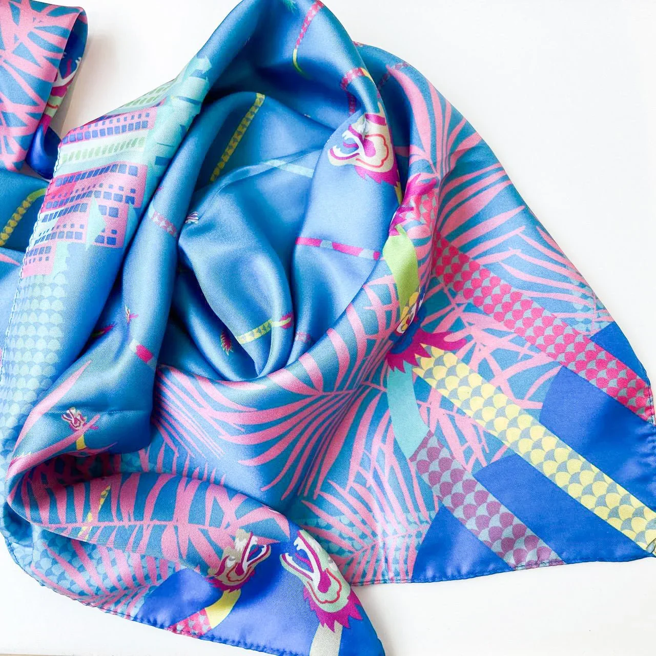 BINARY STYLE | Dragons On Singapore Water Silk Square Scarf 87X87 cm - Image 4