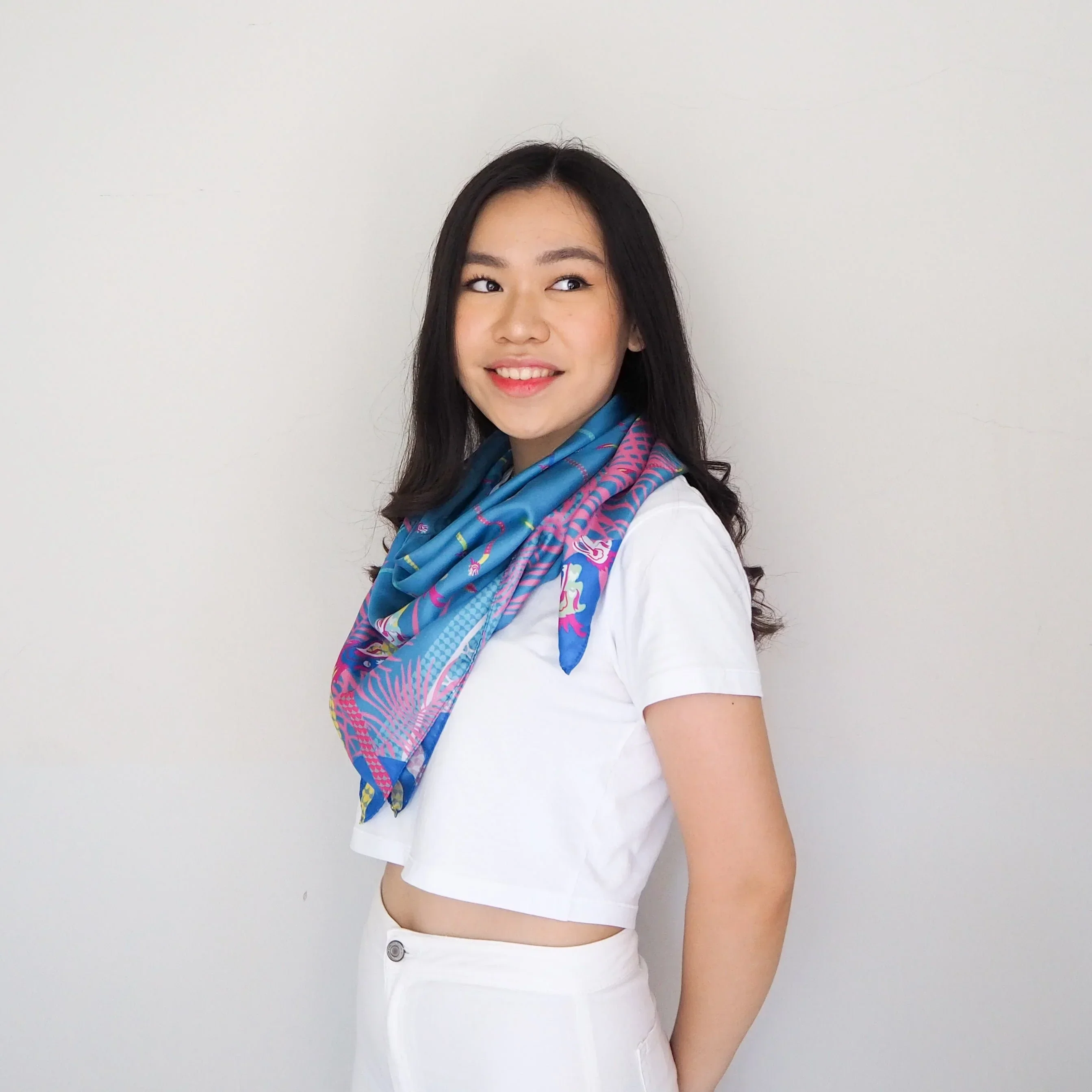 BINARY STYLE | Dragons On Singapore Water Silk Square Scarf 87X87 cm - Image 5