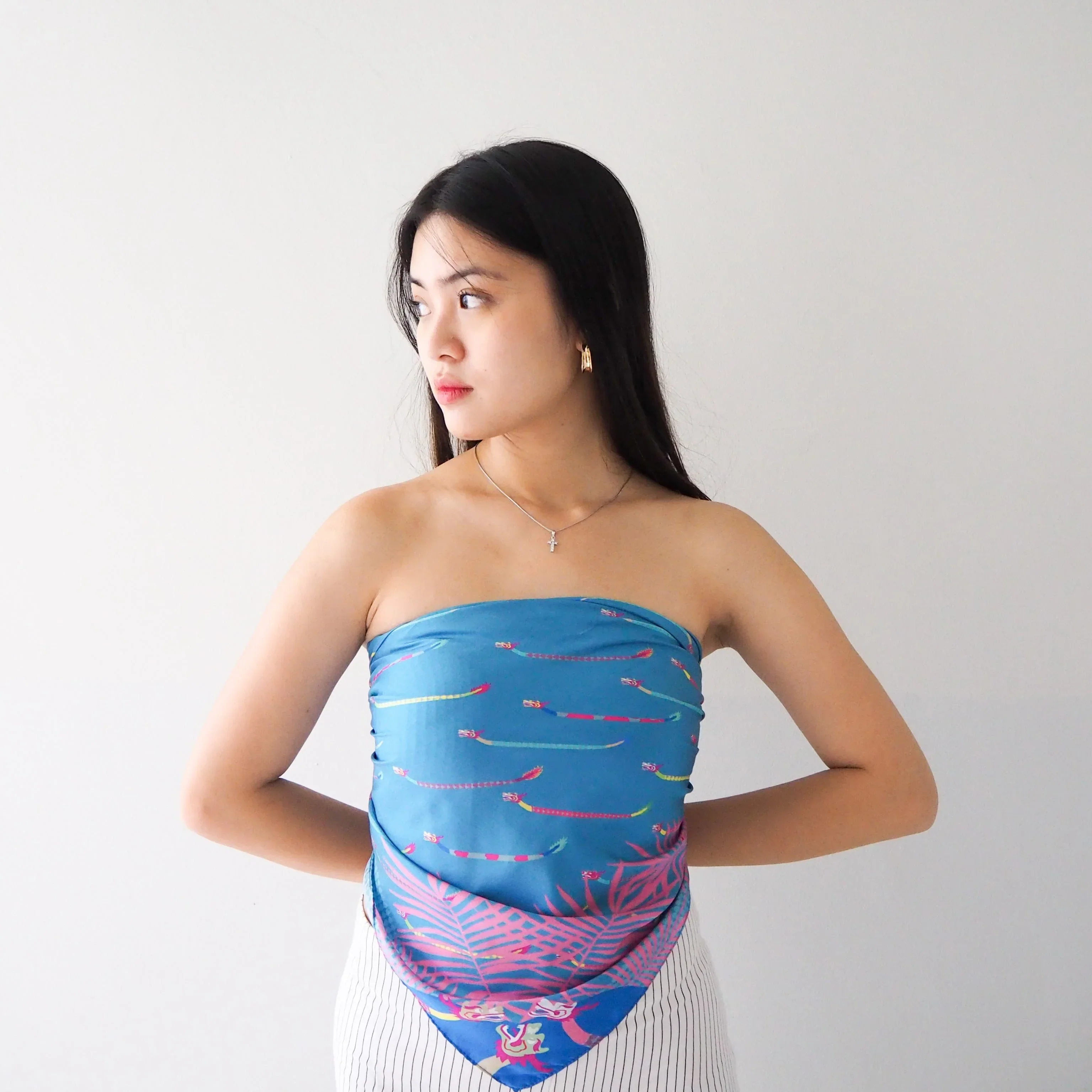 BINARY STYLE | Dragons On Singapore Water Silk Square Scarf 87X87 cm - Image 7