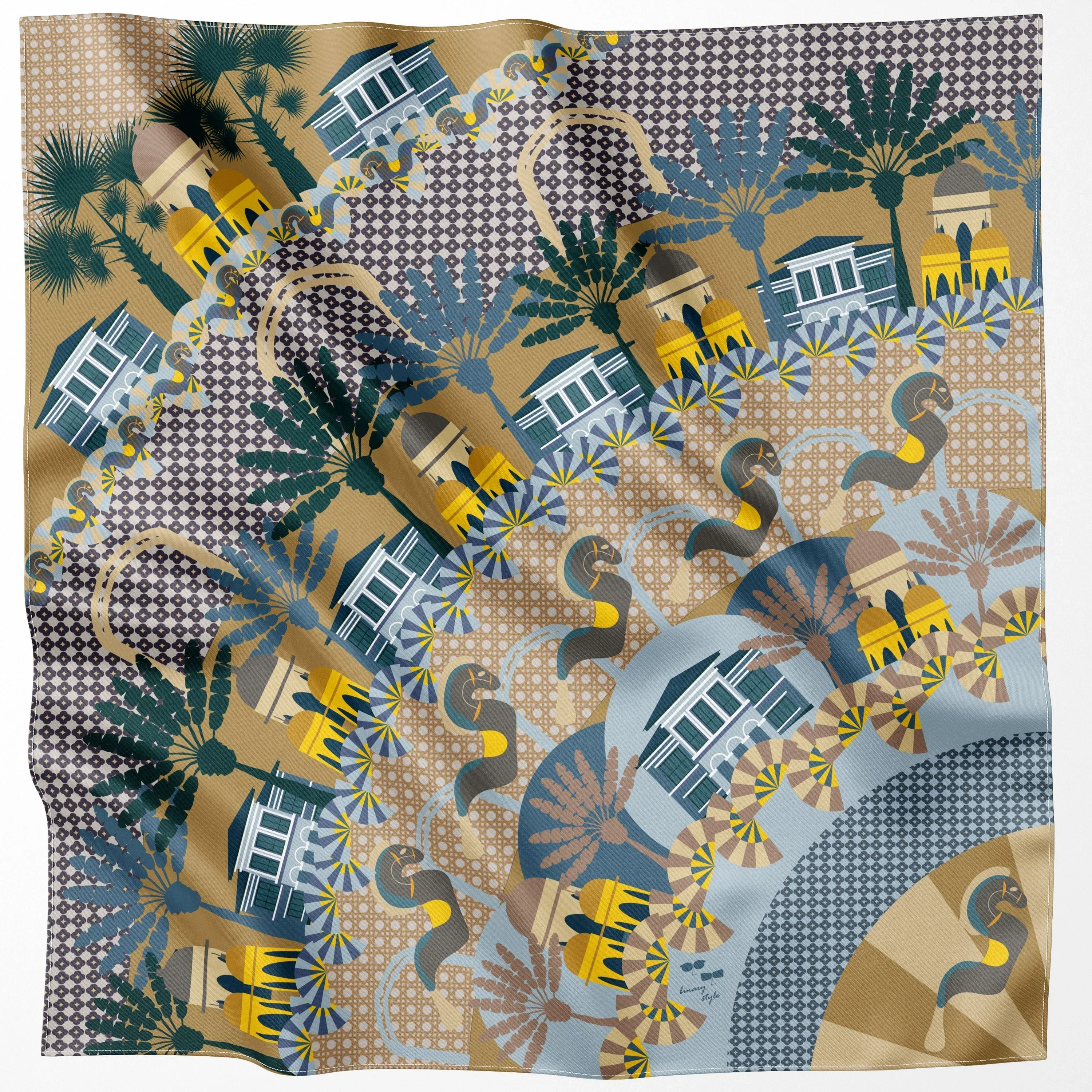 BINARY STYLE | Enchanted Kampong Glam Silk Square Scarf 87x87cm