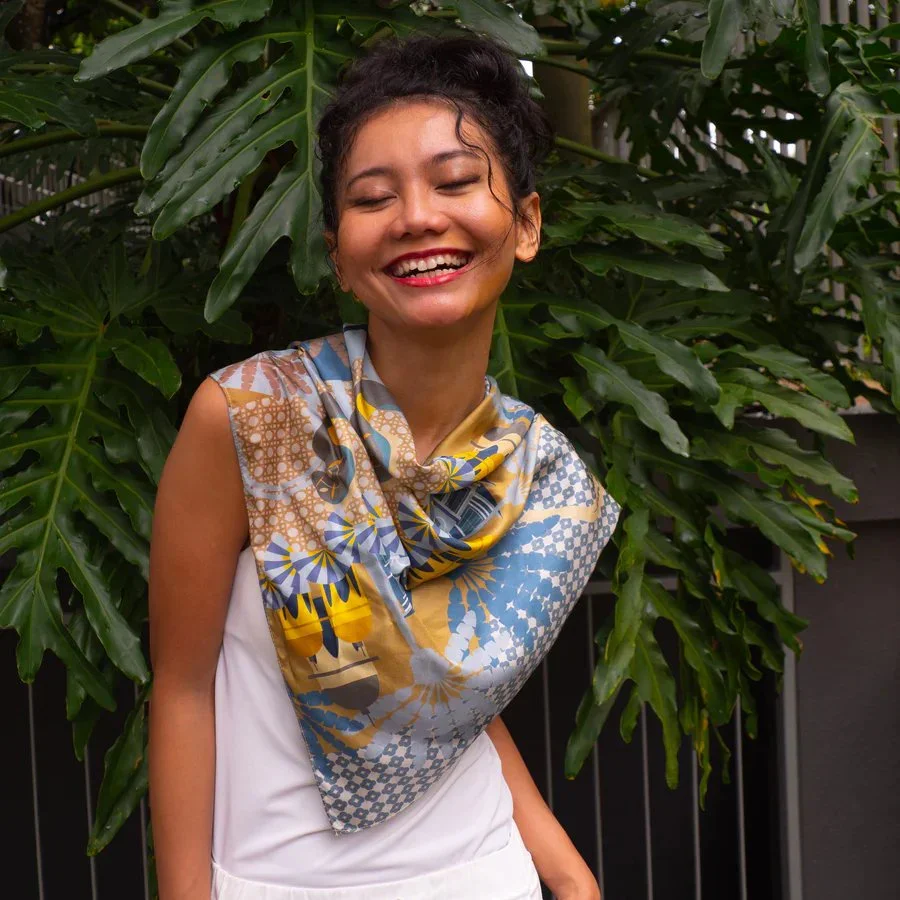 BINARY STYLE | Enchanted Kampong Glam Silk Square Scarf 87x87cm - Image 2