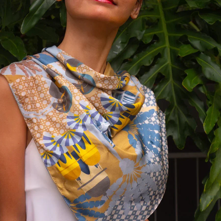 BINARY STYLE | Enchanted Kampong Glam Silk Square Scarf 87x87cm - Image 3
