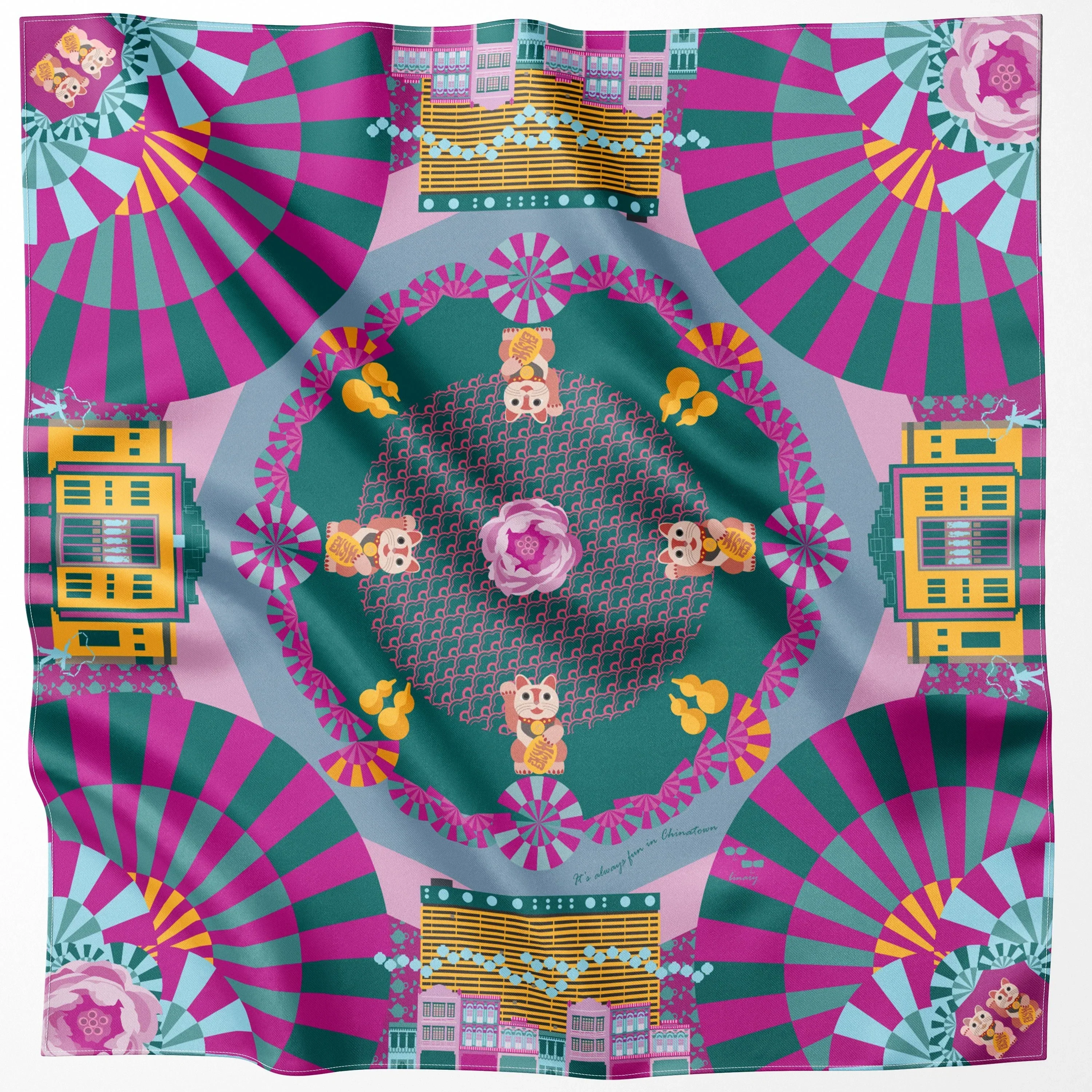 BINARY STYLE | It's Always Fun In Chinatown Silk Square Scarf 87x87cm