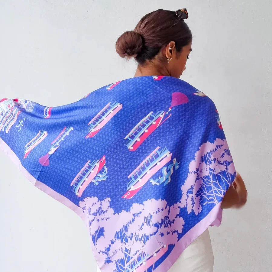BINARY STYLE | Night At Singapore Quay 100% Premium Silk Scarf - Image 2