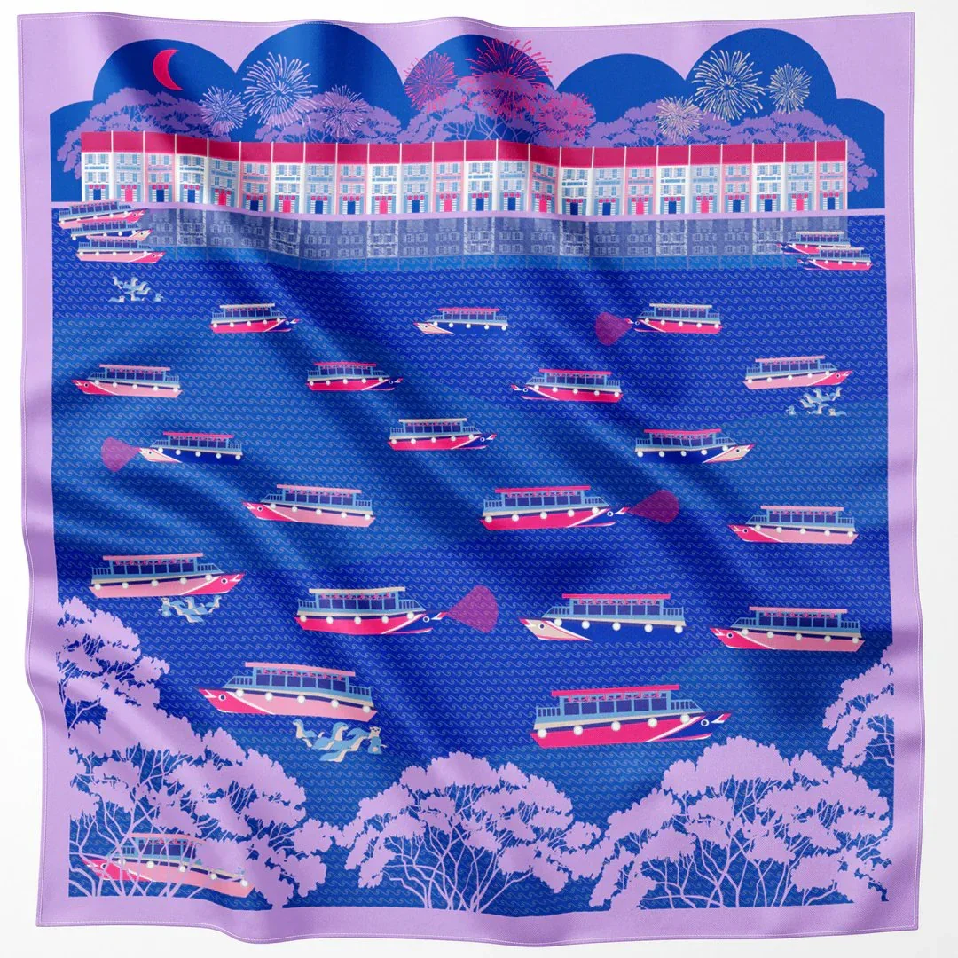 BINARY STYLE | Night At Singapore Quay 100% Premium Silk Scarf - Image 4
