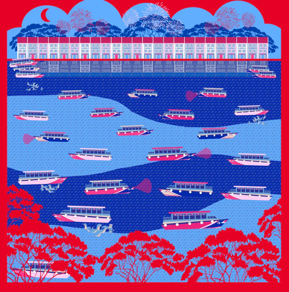 BINARY STYLE | Night At The Singapore Quay Silk Scarf - Image 11