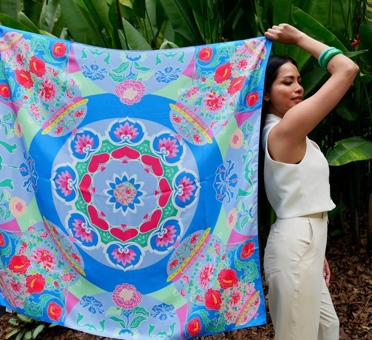 BINARY STYLE | Peranakan Bricollage Premium Silk Scarf - Image 3