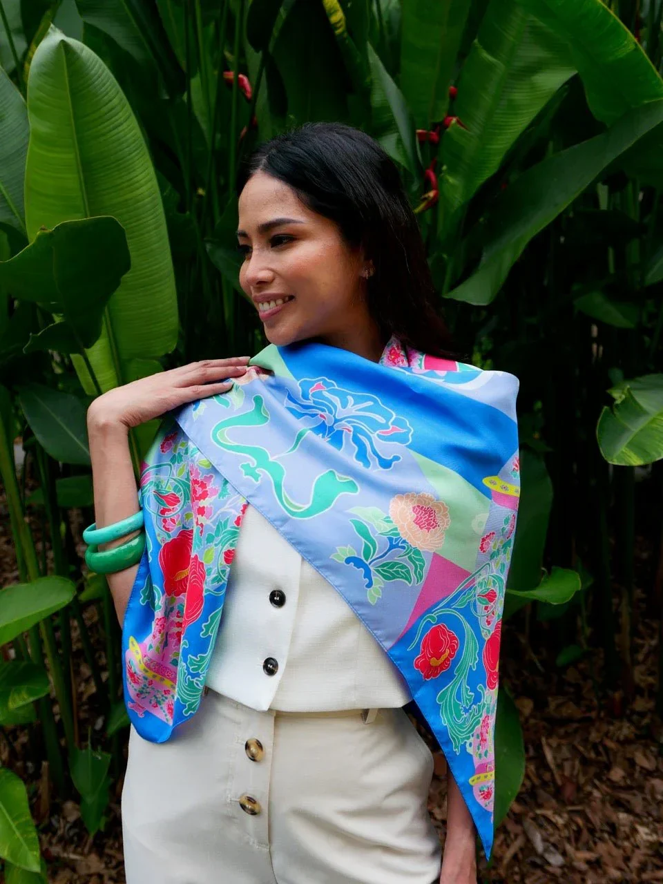 BINARY STYLE | Peranakan Bricollage Premium Silk Scarf - Image 6