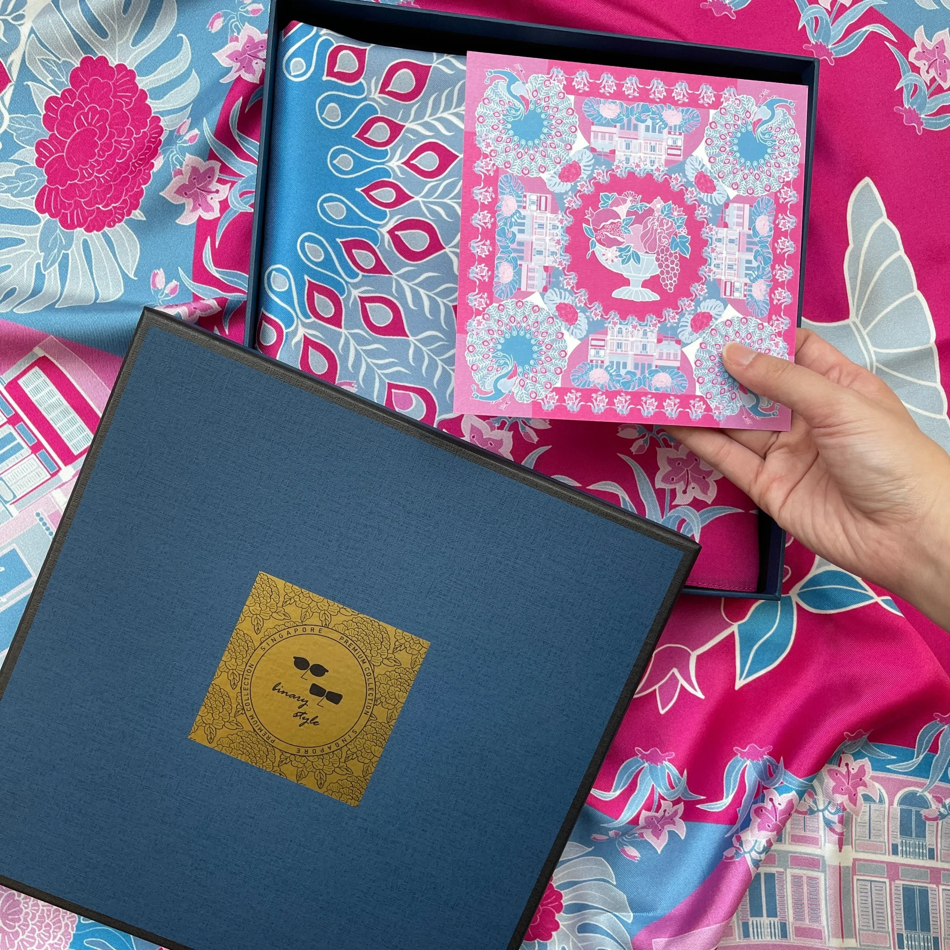 BINARY STYLE | Peranakan Epiphanies in Lilac 100% Premium Silk Scarf - Image 2