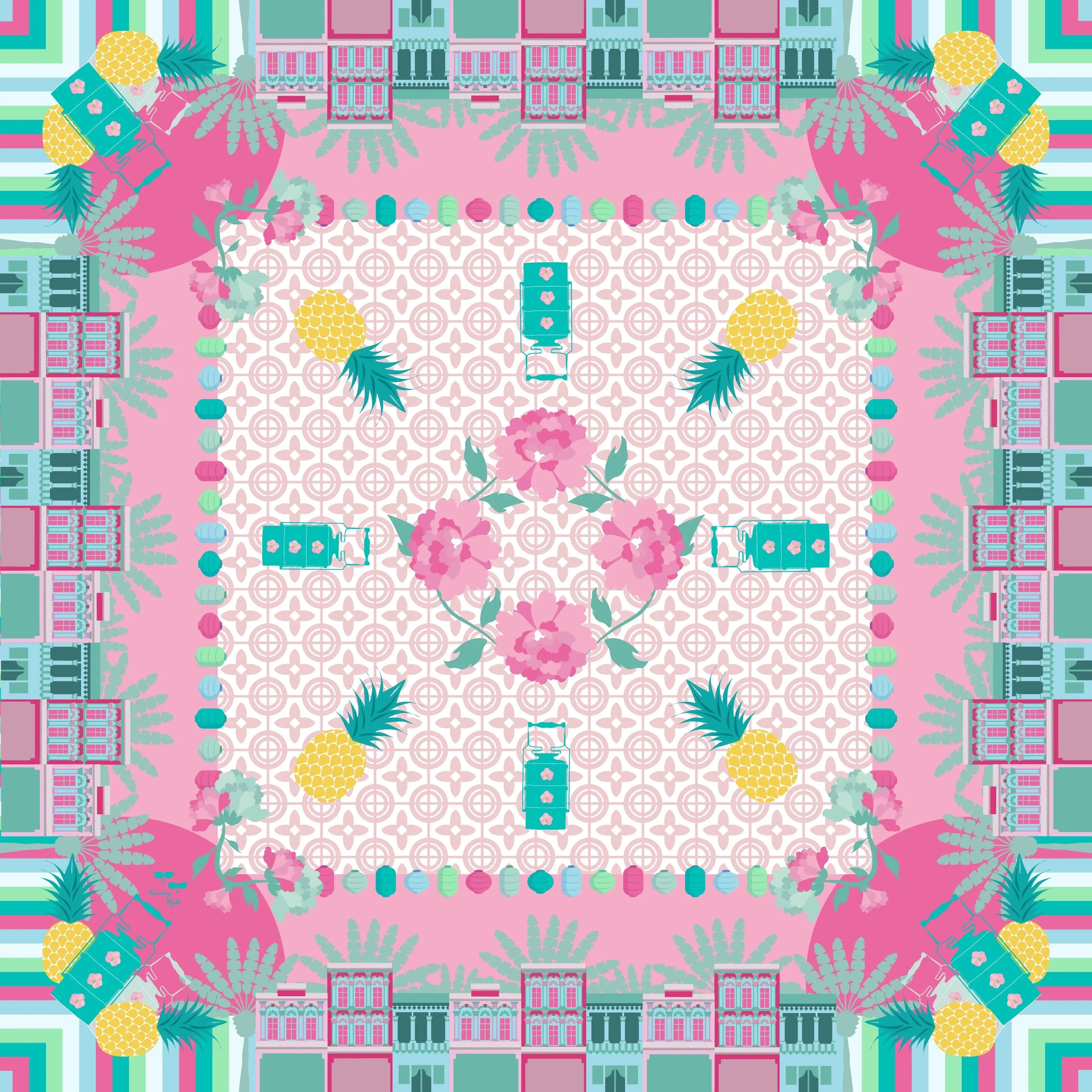 BINARY STYLE | Peranakan Manis 115x115cm Square Scarf - Image 10