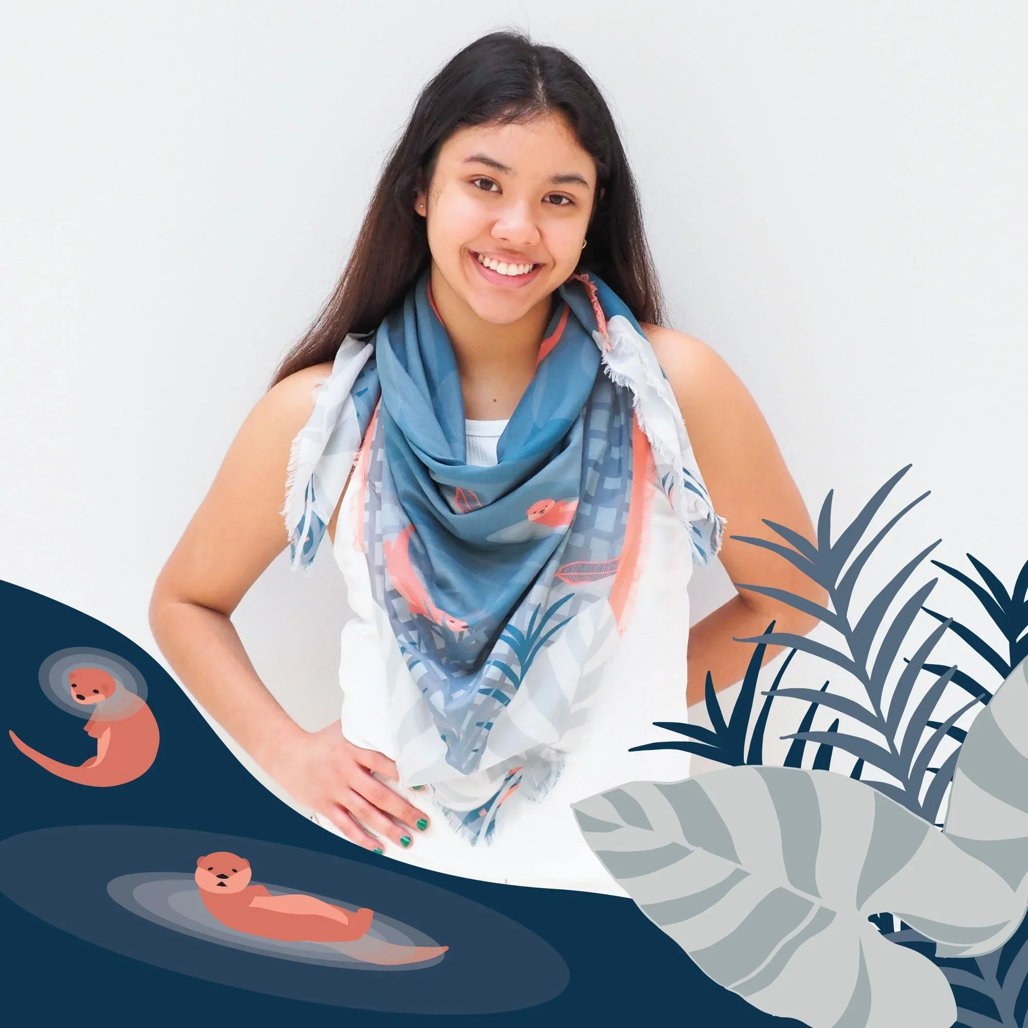 BINARY STYLE | Playful Otters 115x115cm Square Scarf - Image 2