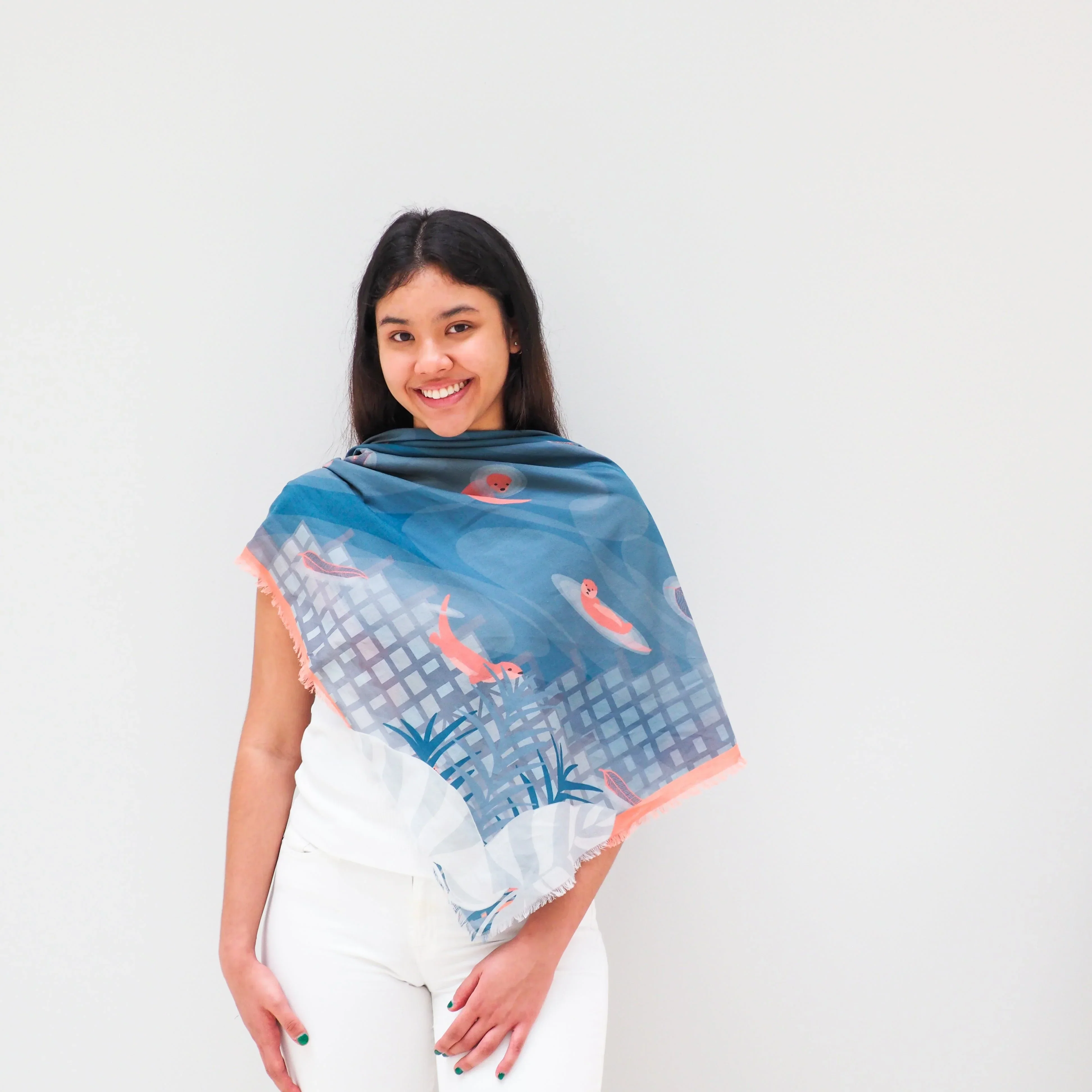 BINARY STYLE | Playful Otters 115x115cm Square Scarf - Image 8