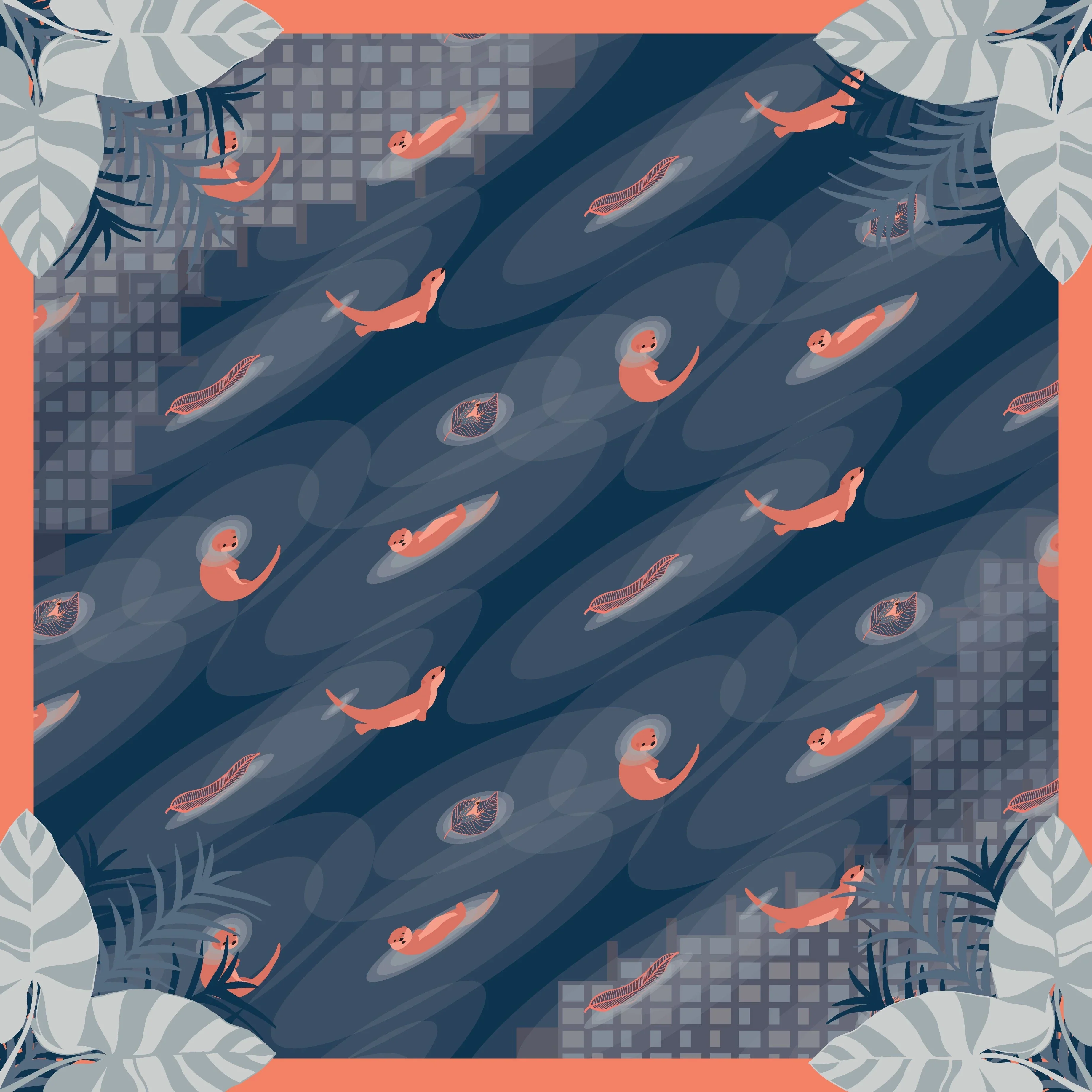 BINARY STYLE | Playful Otters 115x115cm Square Scarf - Image 9