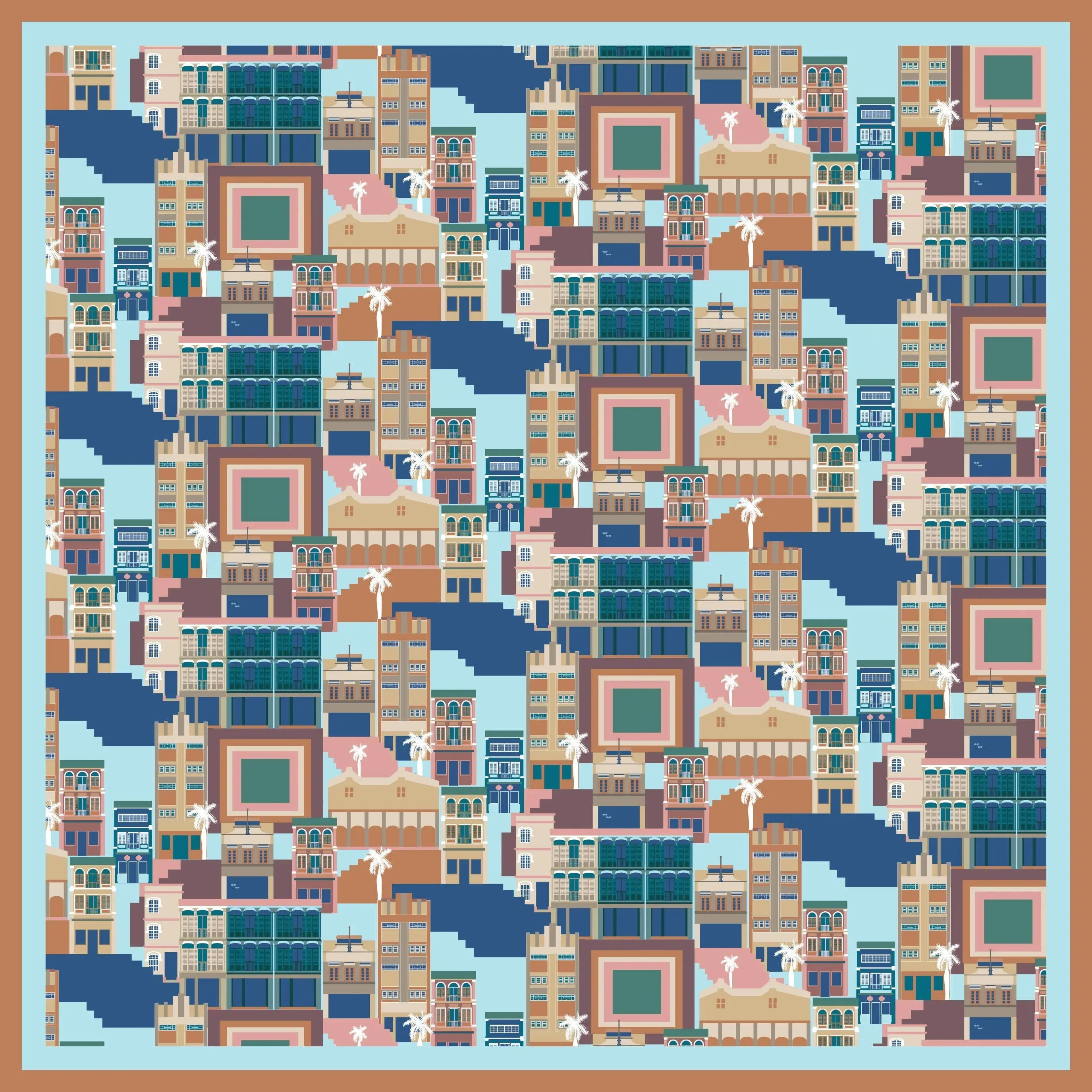 BINARY STYLE | Shophouses Of Singapore 115x115cm Square Scarf