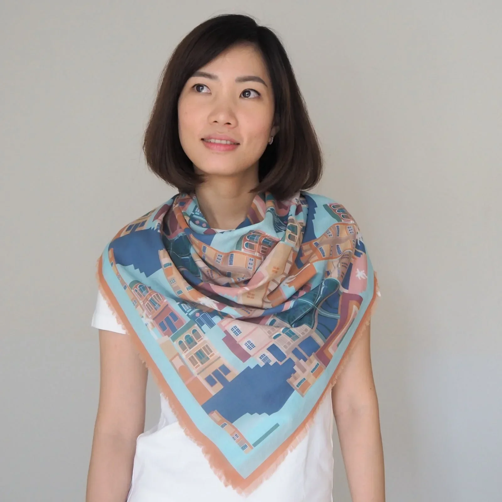 BINARY STYLE | Shophouses Of Singapore 115x115cm Square Scarf - Image 2