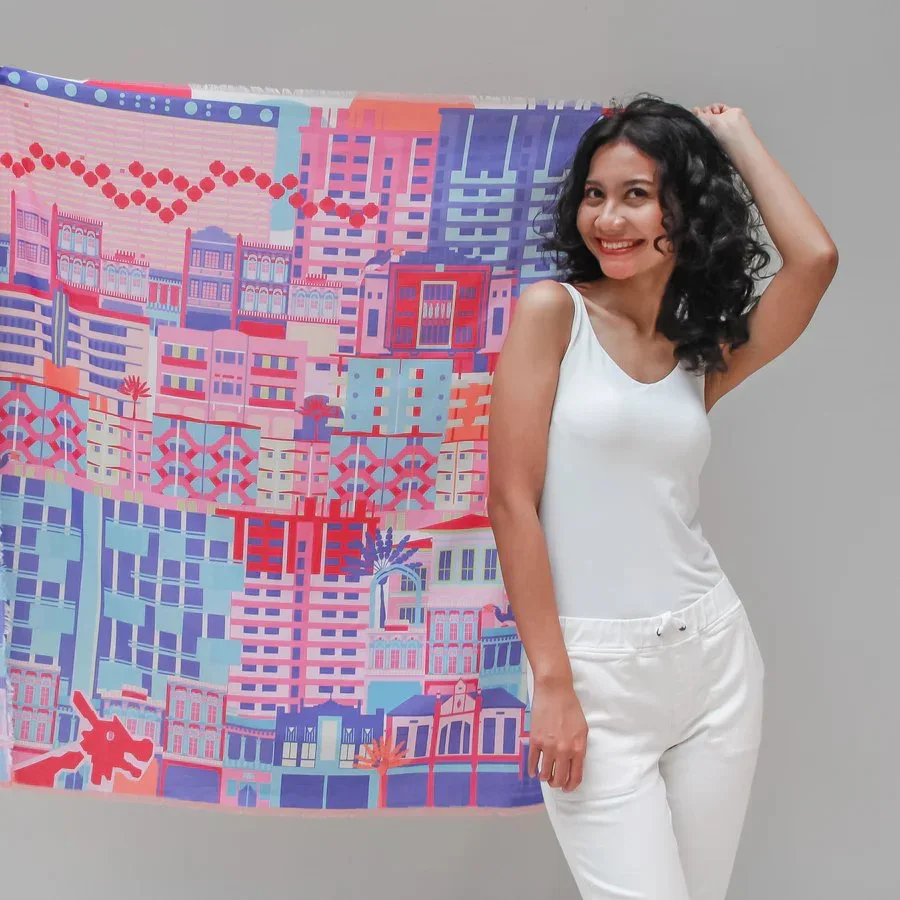BINARY STYLE | Singapore In Technicolours 115x115cm Square Scarf - Image 2