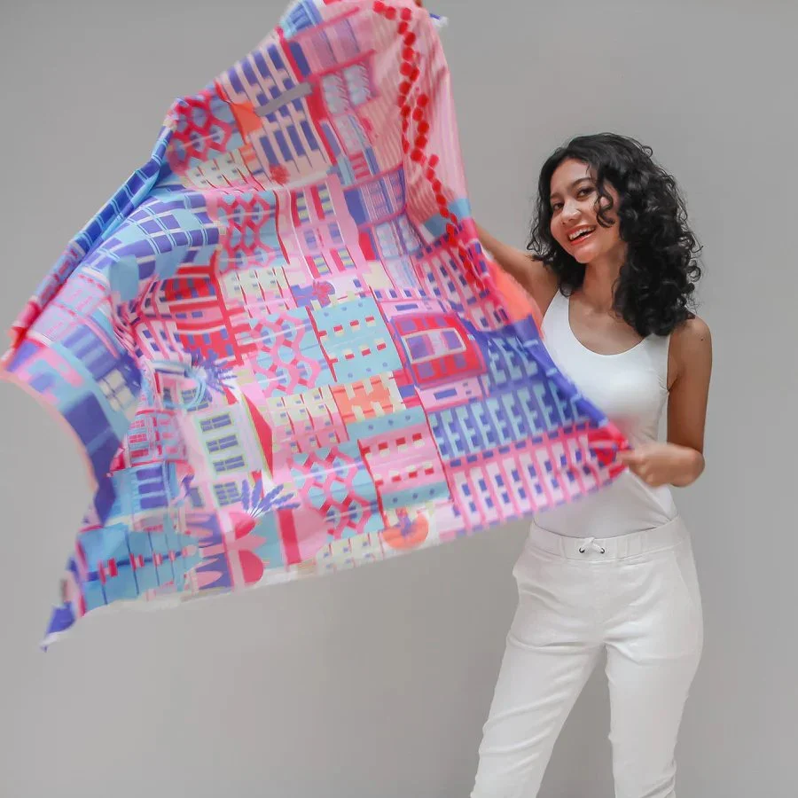 BINARY STYLE | Singapore In Technicolours 115x115cm Square Scarf - Image 4