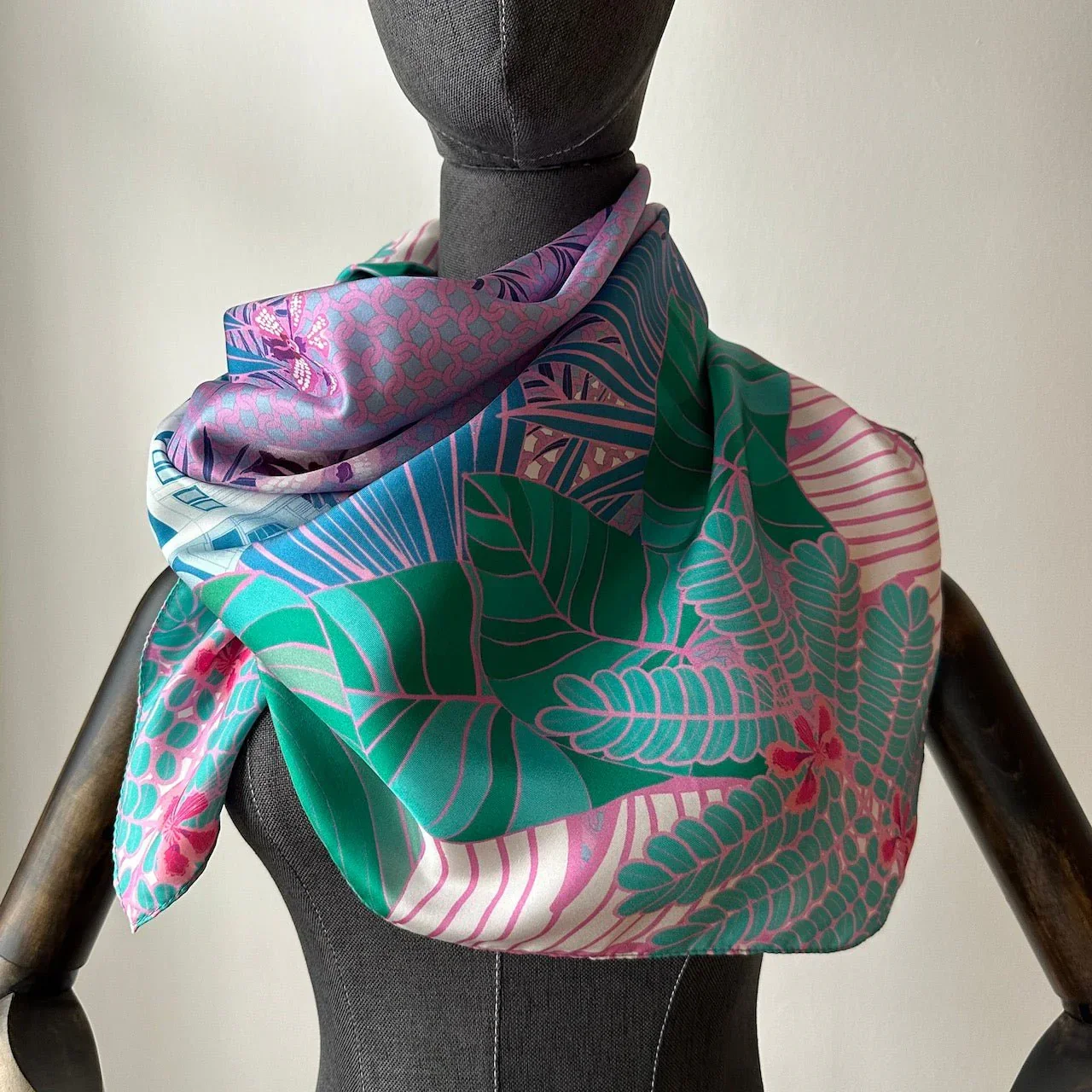 BINARY STYLE | Tropical Art Deco Silk Square Scarf 87x87cm - Image 10