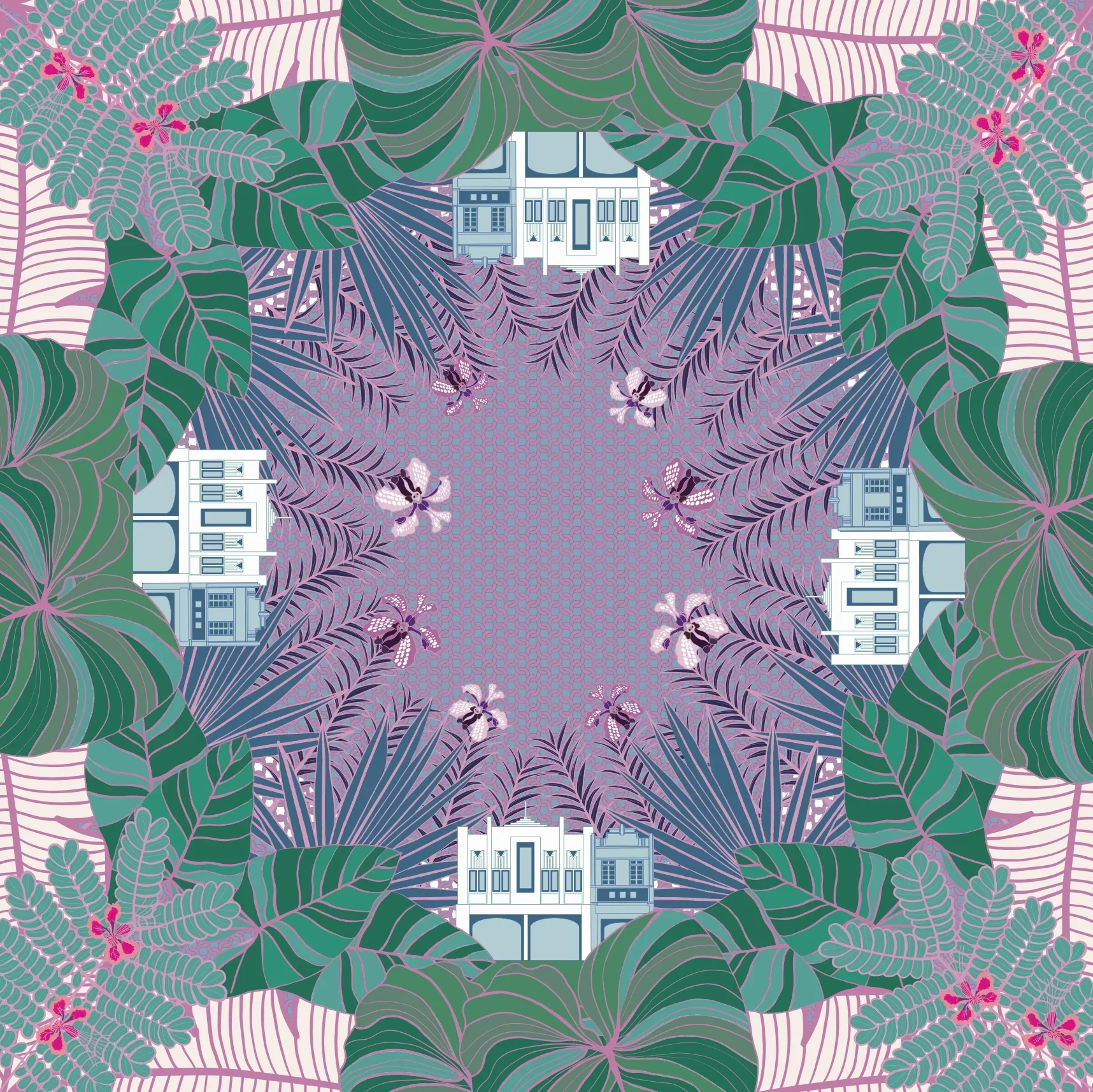BINARY STYLE | Tropical Art Deco Silk Square Scarf 87x87cm - Image 11