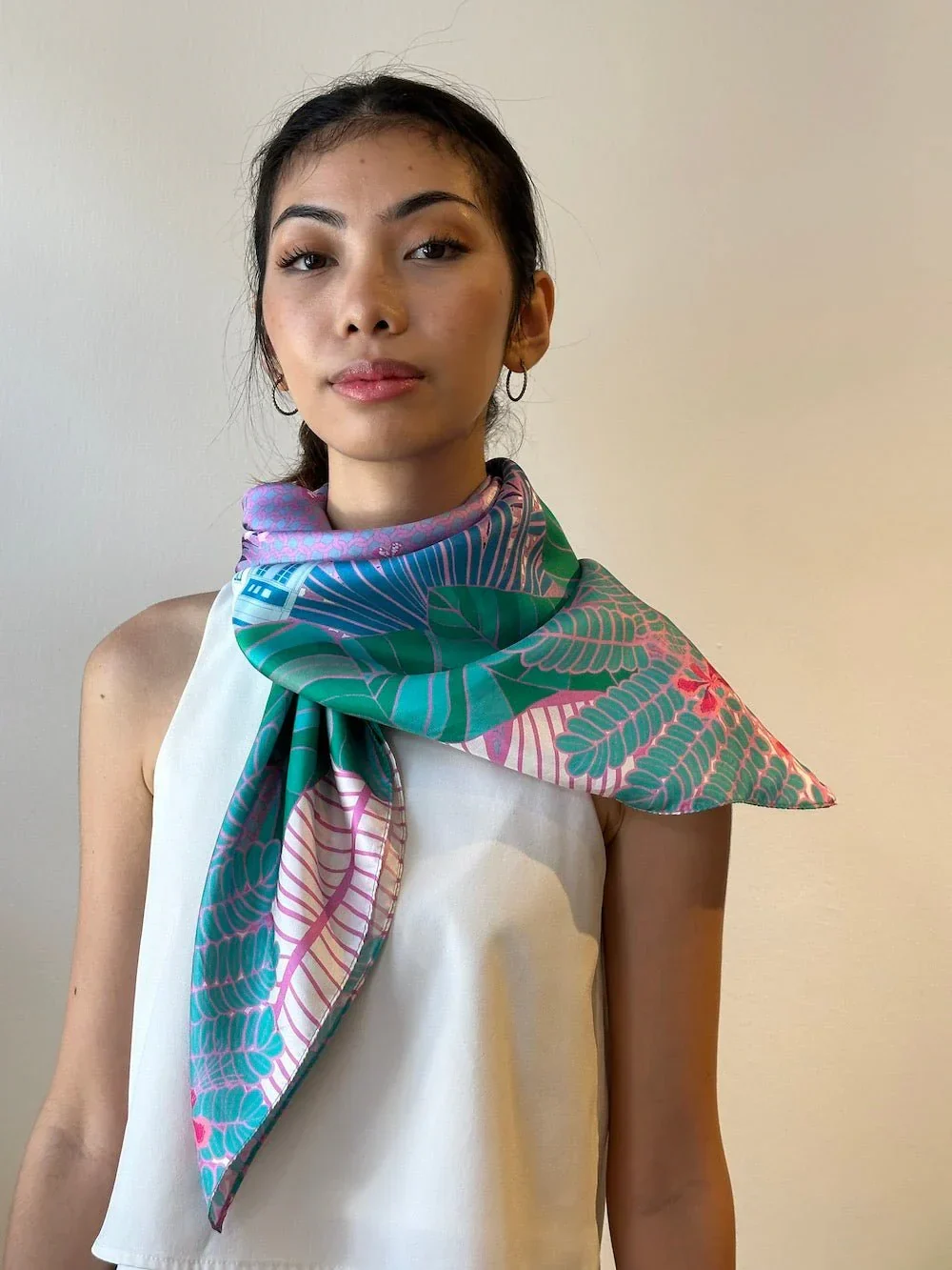 BINARY STYLE | Tropical Art Deco Silk Square Scarf 87x87cm - Image 3