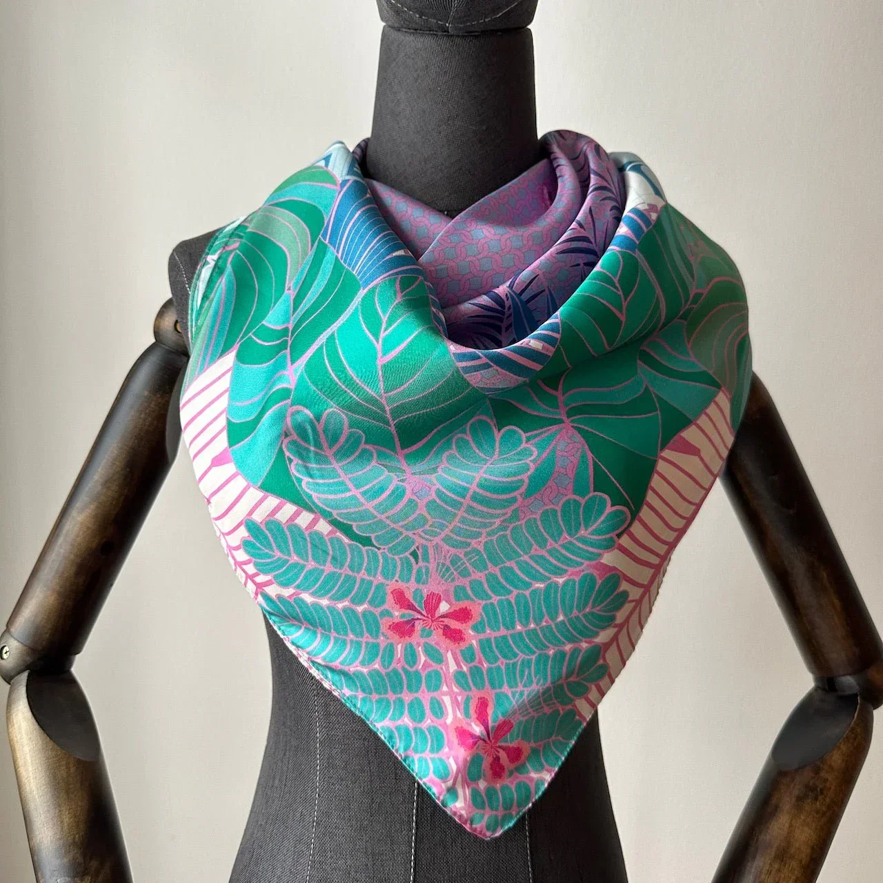 BINARY STYLE | Tropical Art Deco Silk Square Scarf 87x87cm - Image 4