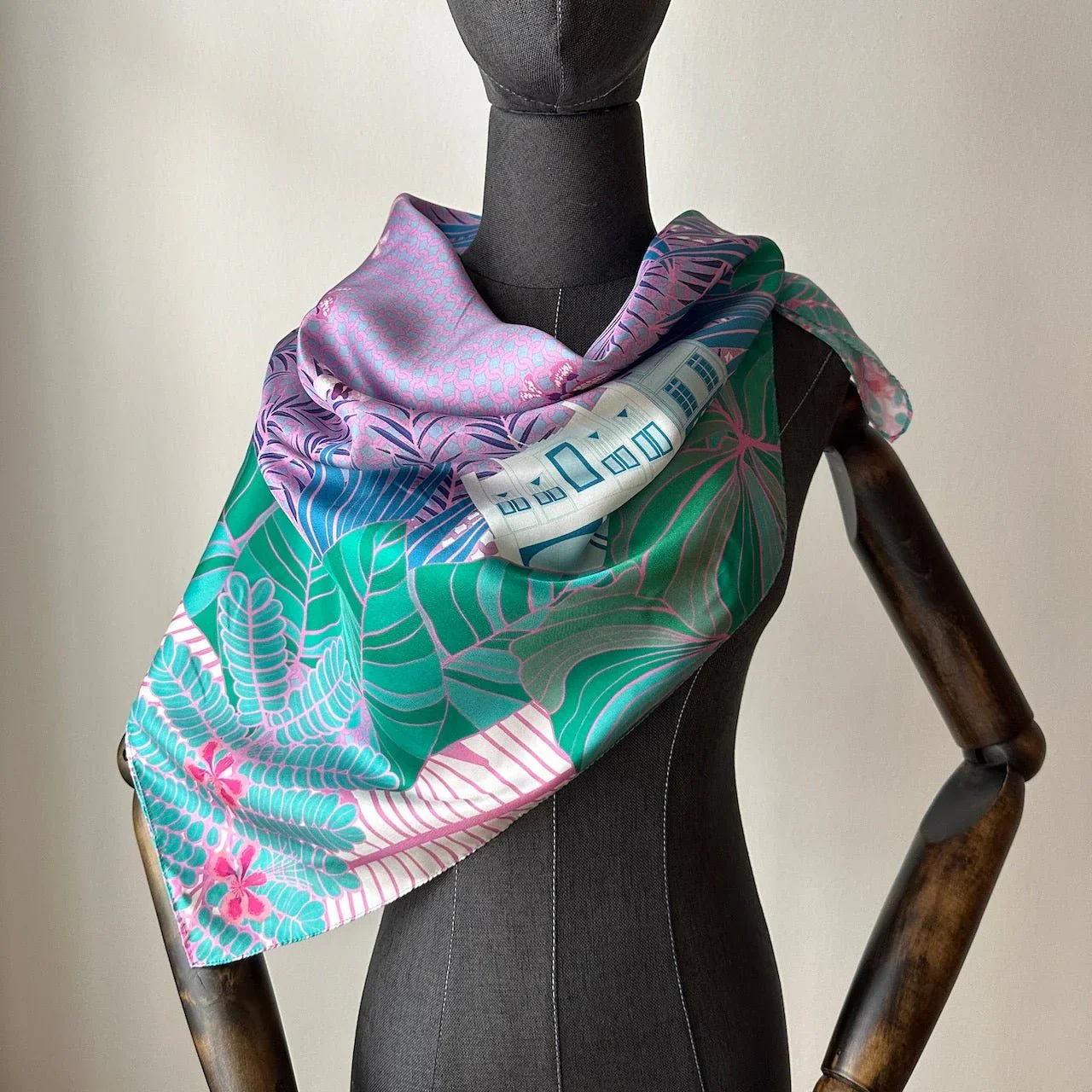 BINARY STYLE | Tropical Art Deco Silk Square Scarf 87x87cm - Image 6