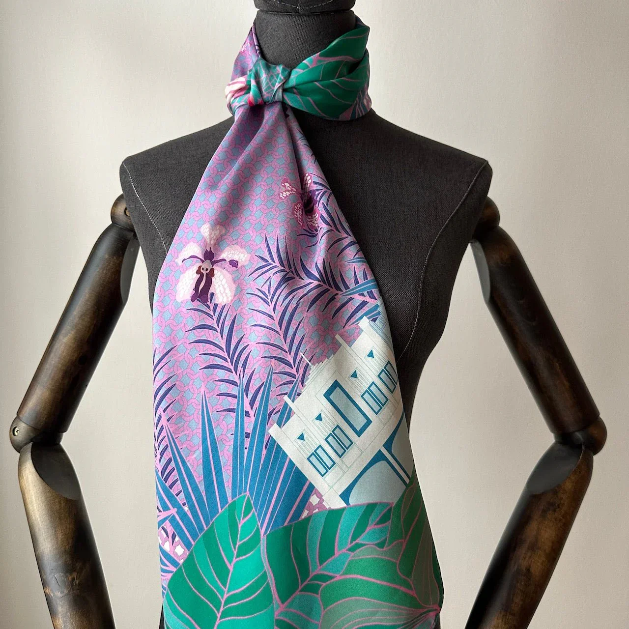 BINARY STYLE | Tropical Art Deco Silk Square Scarf 87x87cm - Image 7